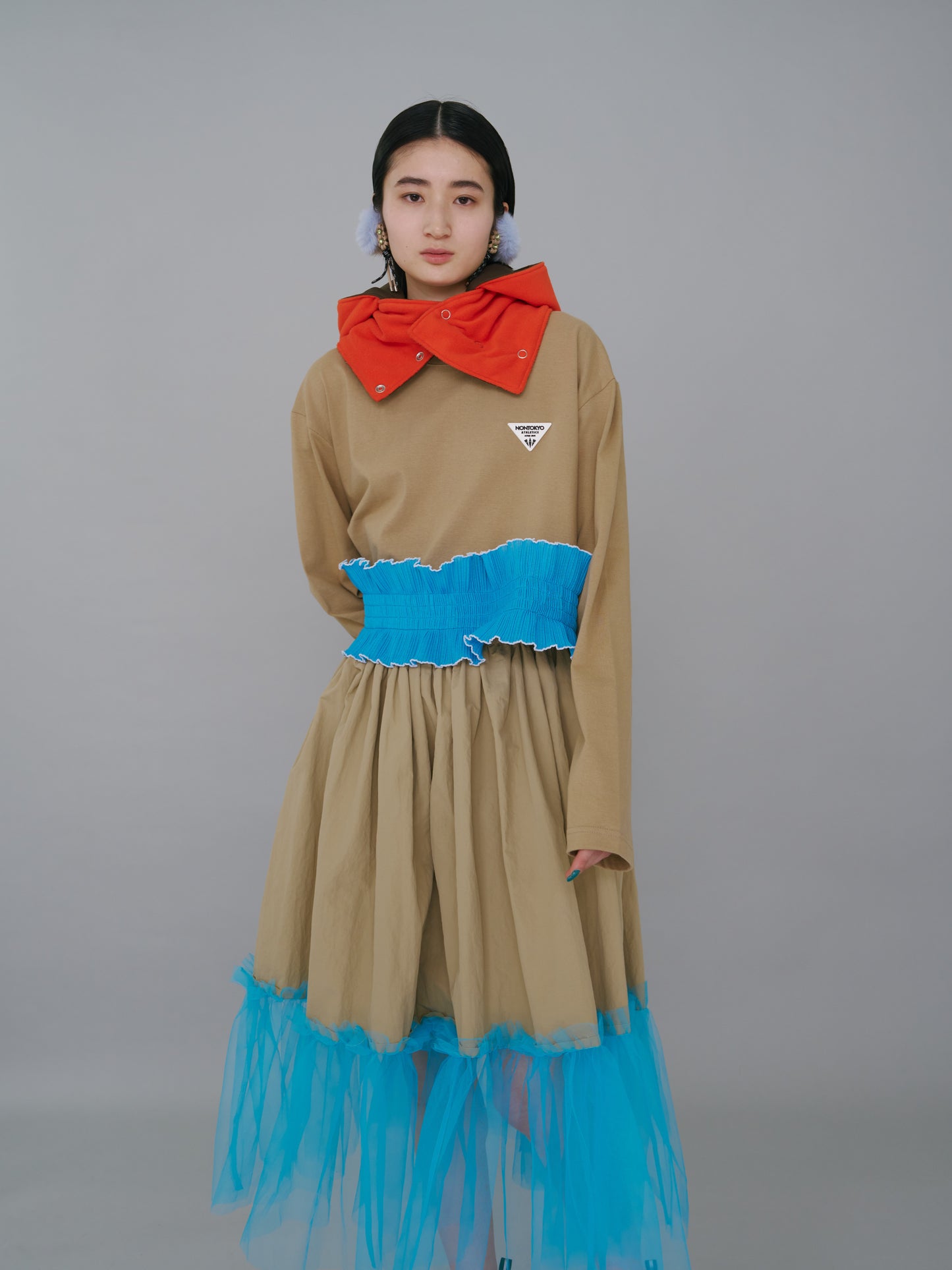 NON TOKYO / GATHER TULLE SKIRT (BEIGE×L.BLUE) / &lt;NON TOKYO&gt; Gathered tulle skirt (beige×light blue)