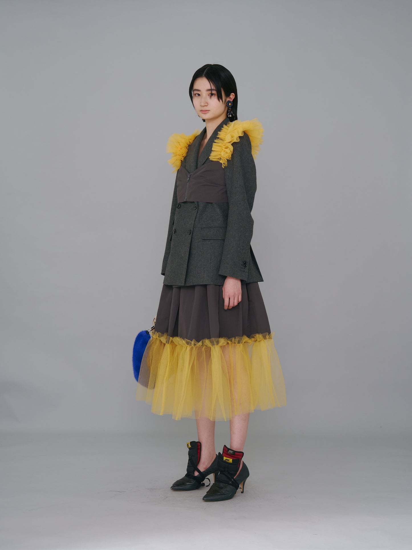 NON TOKYO / GATHER TULLE SKIRT (GRAY×YELLOW)