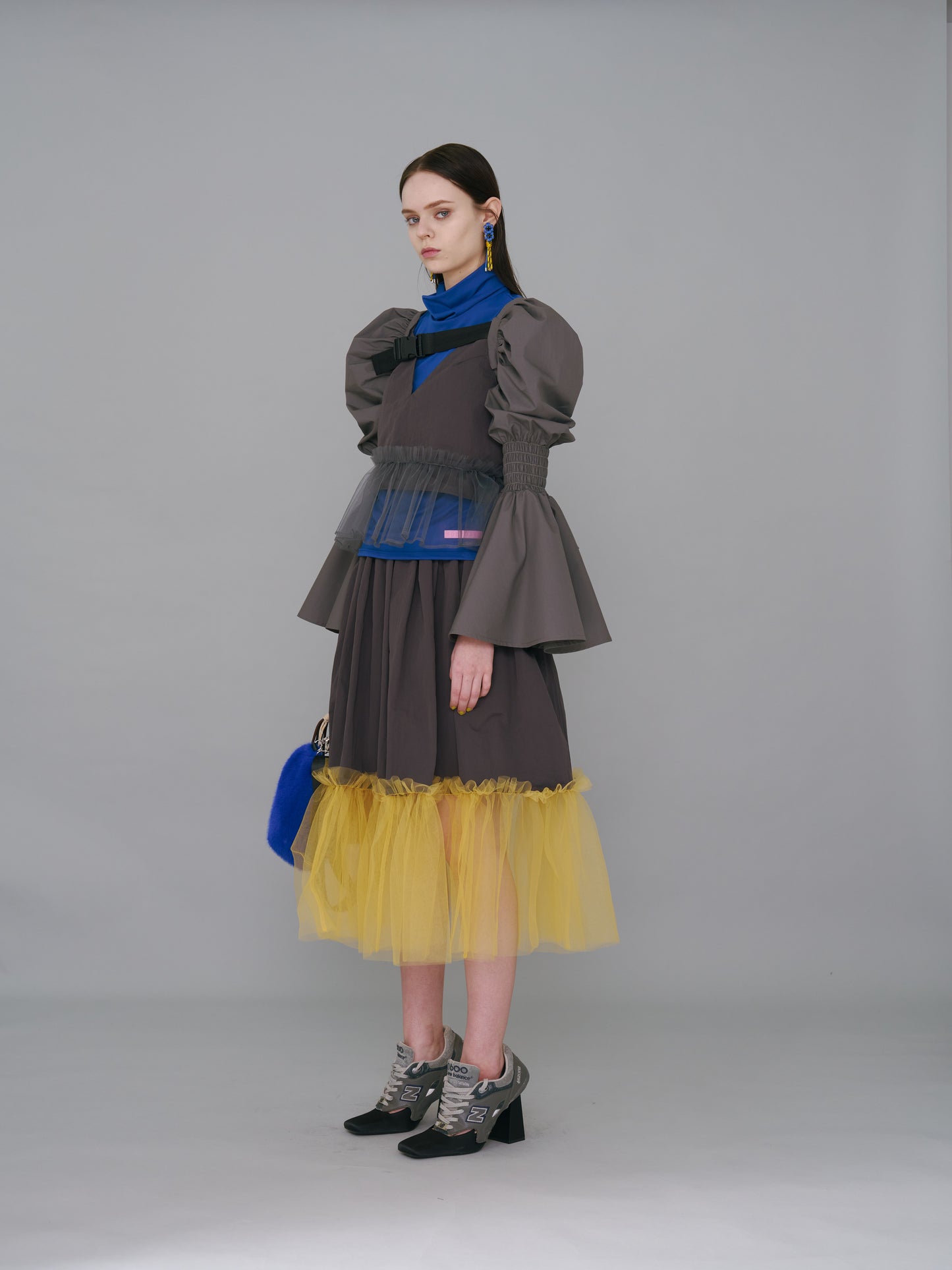 NON TOKYO / GATHER TULLE SKIRT (GRAY×YELLOW)