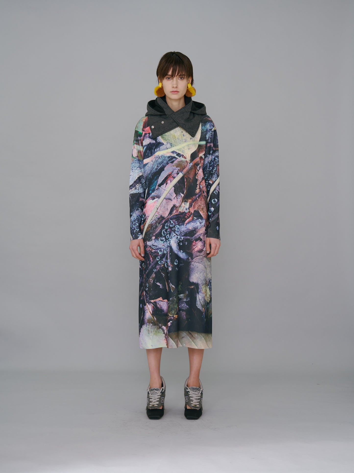 NON TOKYO / PRINT RIB LONG SLEEVE ONE-PIECE (LEAF)