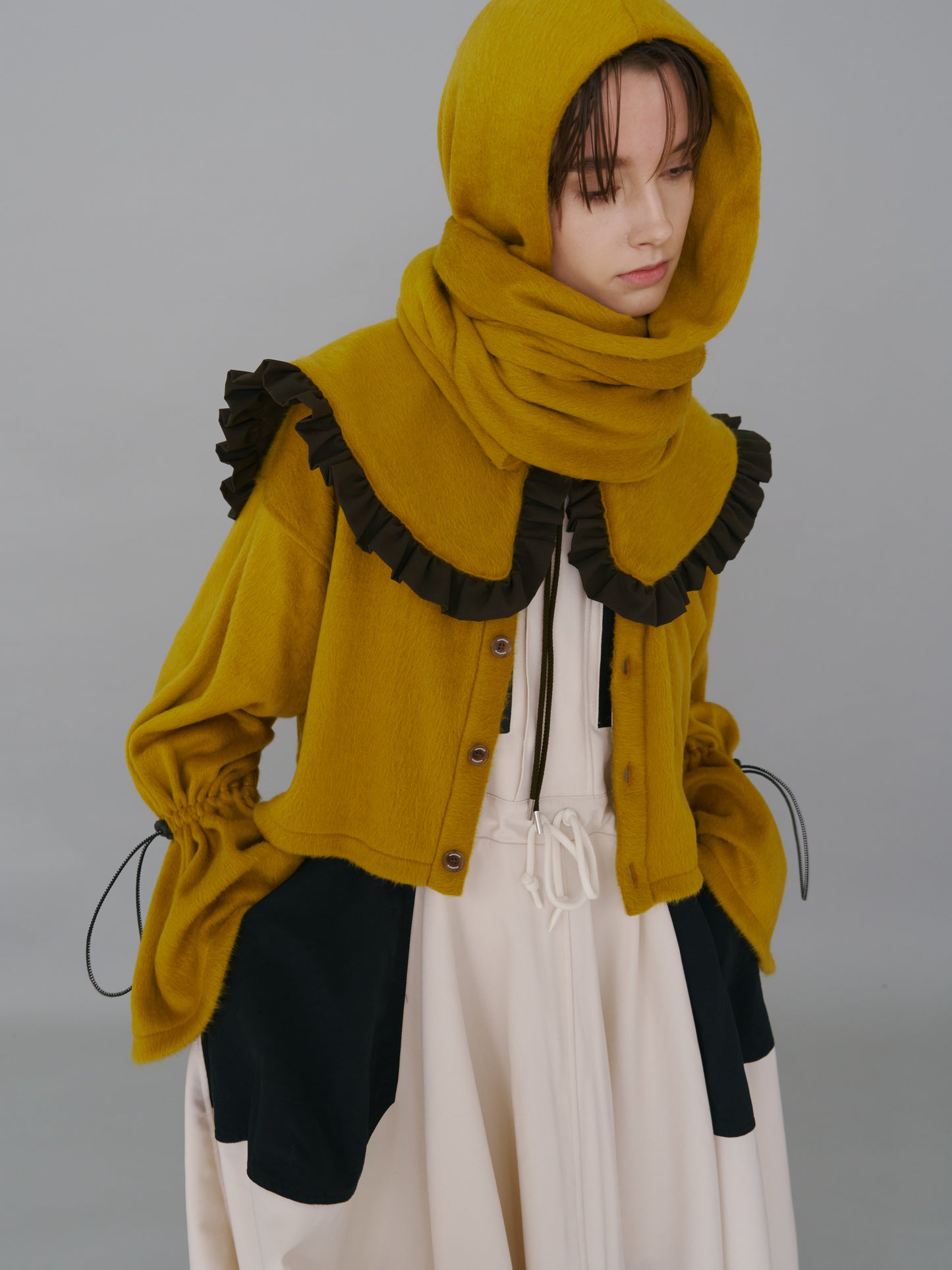 NON TOKYO / REVERSIBLE FRILL COLLAR (BROWNxMUSTARD) &lt;NON TOKYO&gt; Reversible frill collar (brown x mustard)