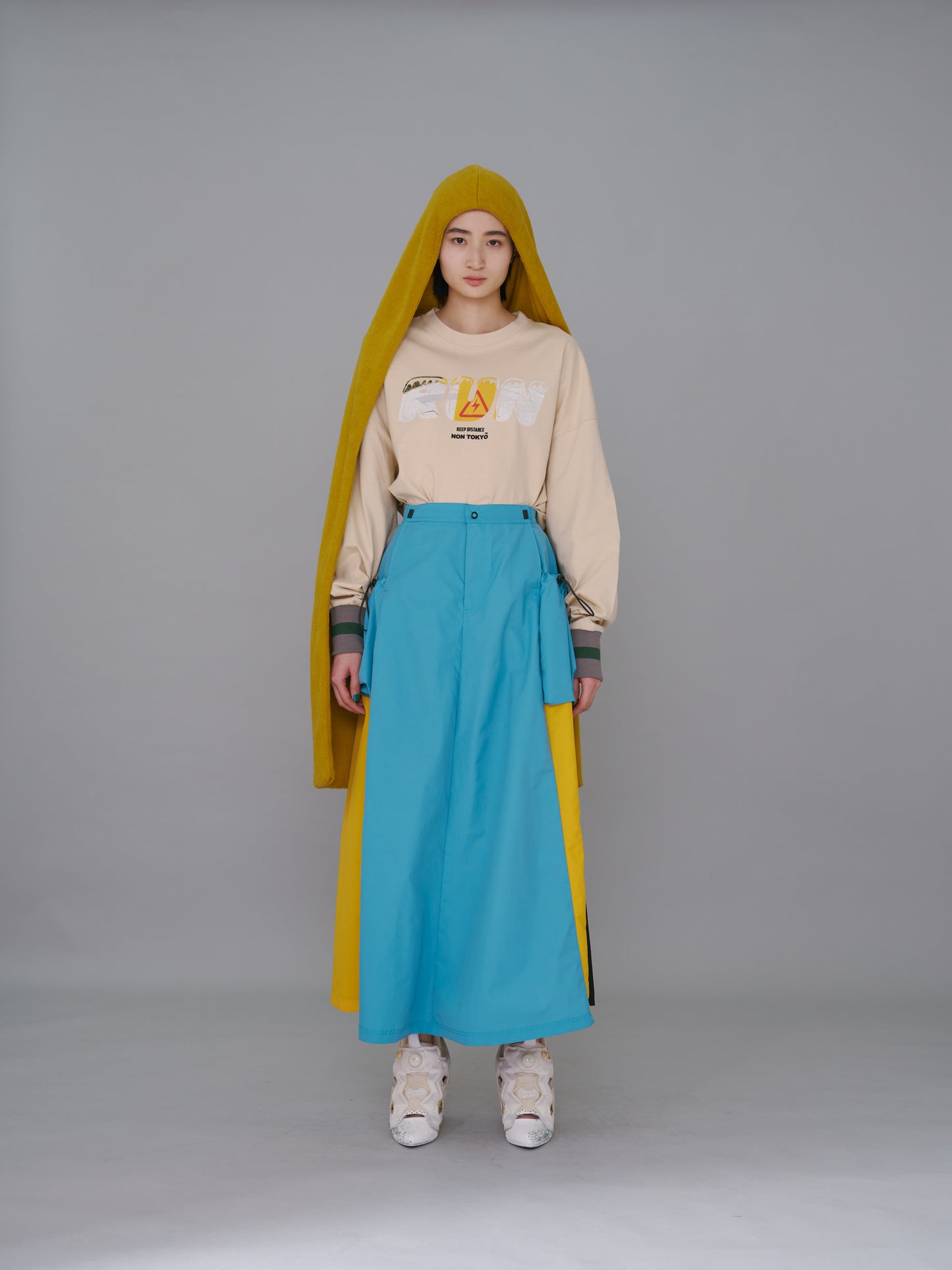 NON TOKYO / OUTDOOR LONG SKIRT (L.BLUExYELLOW) &lt;NON TOKYO&gt; Outdoor long skirt (light blue x yellow)