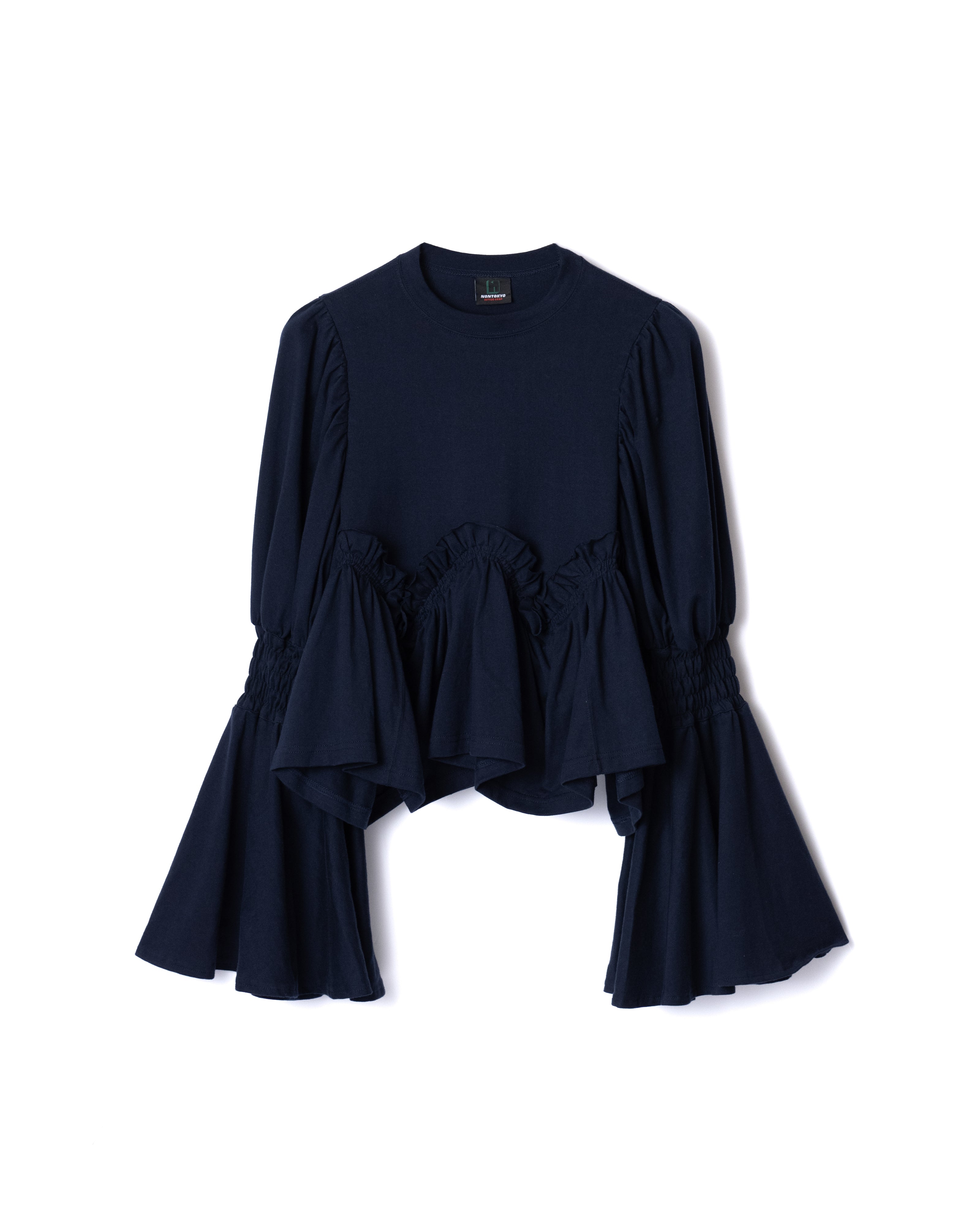 NON TOKYO / POWER SHOULDER FRILL TOP (NAVY)