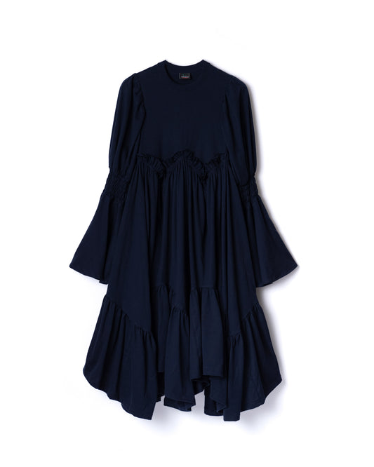 NON TOKYO / POWER SHOULDER FRILL ONE-PIECE (NAVY) &lt;NON TOKYO&gt; Power shoulder frill dress (navy)