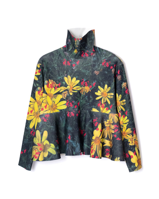 NON TOKYO / PRINT RIB HI-NECK TOP (YELLOW FLOWER)