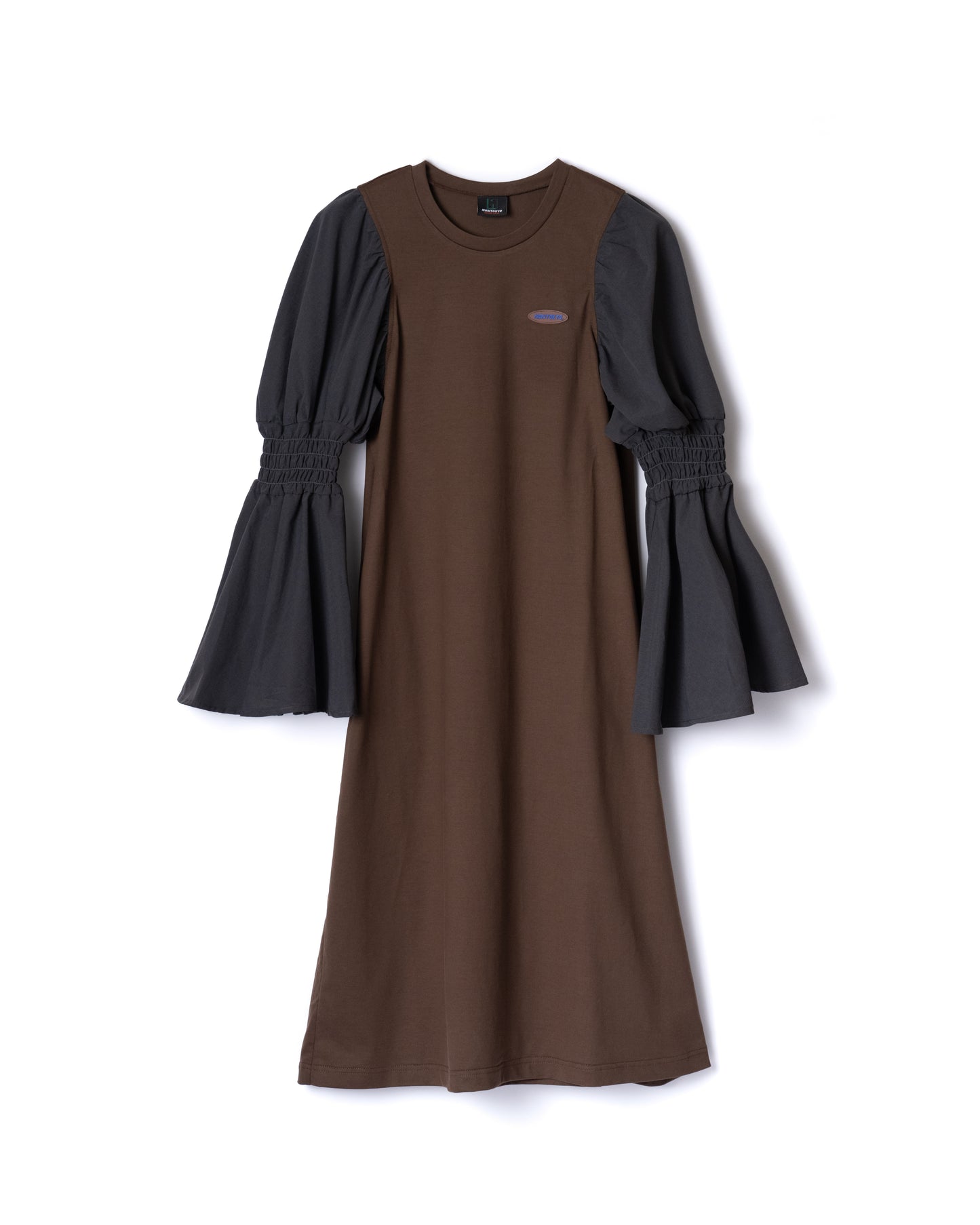 NON TOKYO / PUFFSLEEVE ONE-PIECE (BROWN×GRAY) &lt;NON TOKYO&gt; Puff sleeve one-piece (brown×gray)