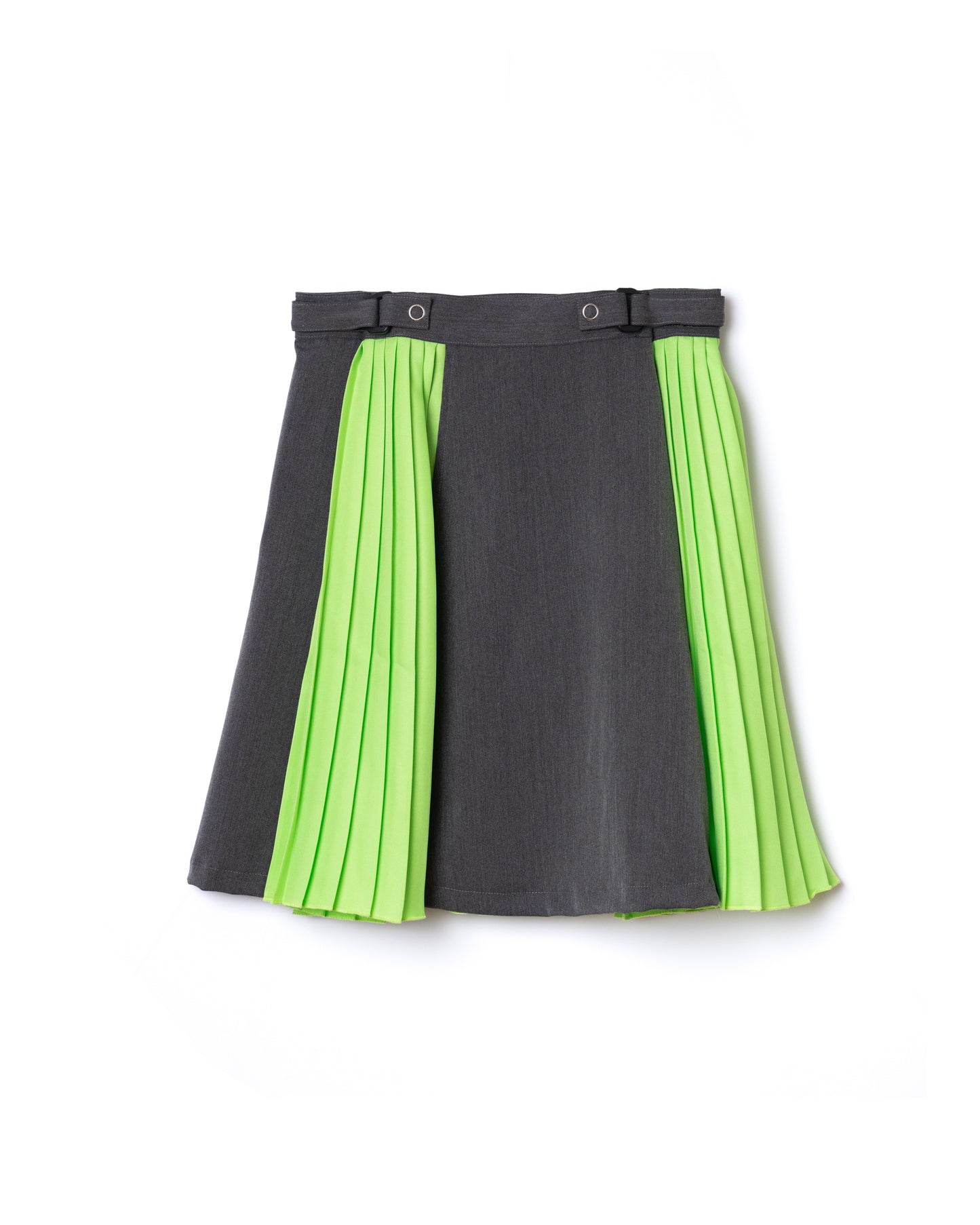 NON TOKYO / ADUSTER PLEATS MINI SKIRT (GRAY×GREEN) &lt;NON TOKYO&gt; Adjuster pleats mini skirt (gray×green)