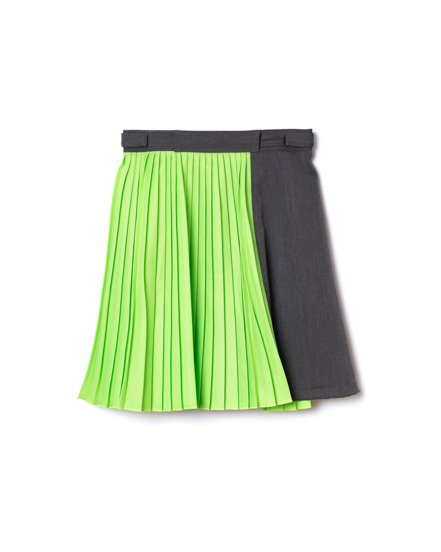 NON TOKYO / ADUSTER PLEATS MINI SKIRT (GRAY×GREEN) &lt;NON TOKYO&gt; Adjuster pleats mini skirt (gray×green)