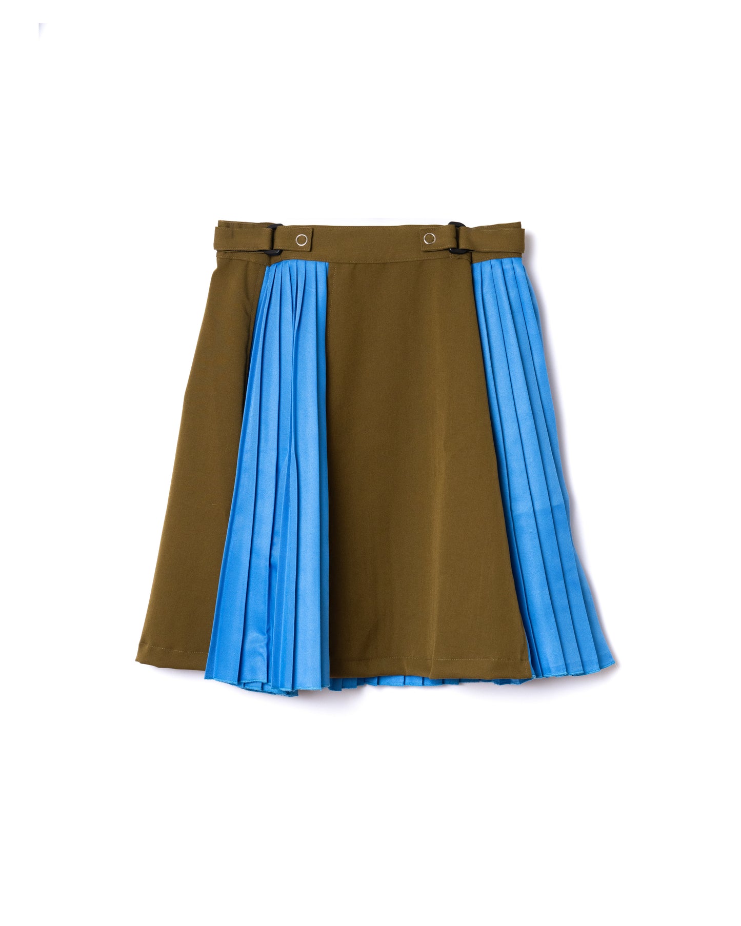 NON TOKYO / ADUSTER PLEATS MINI SKIRT (MUSTARD×L.BLUE) &lt;NON TOKYO&gt; Adjuster pleats mini skirt (mustard×light blue)