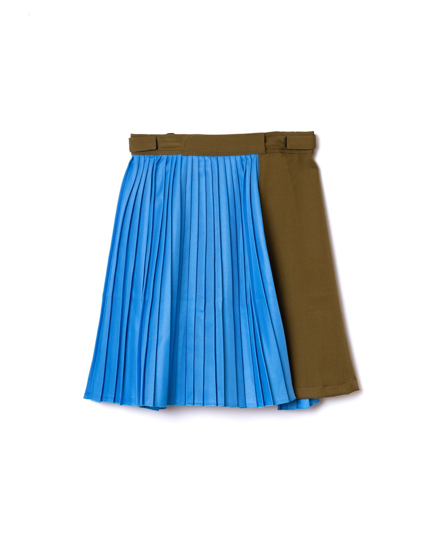 NON TOKYO / ADUSTER PLEATS MINI SKIRT (MUSTARD×L.BLUE) &lt;NON TOKYO&gt; Adjuster pleats mini skirt (mustard×light blue)