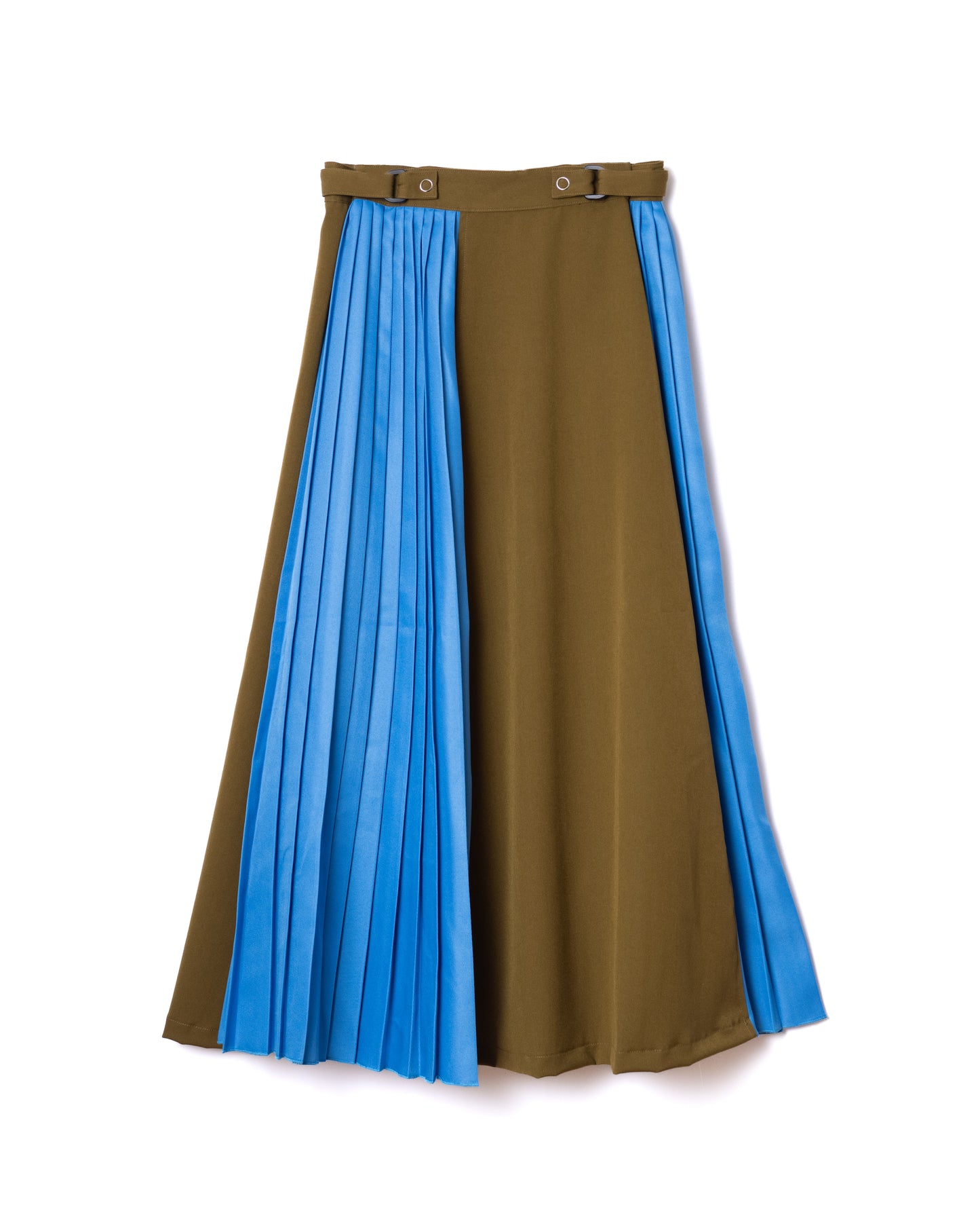 NON TOKYO / ADUSTER PLEATS LONG SKIRT (MUSTARD×L.BLUE) &lt;NON TOKYO&gt; Adjuster pleats long skirt (mustard×light blue)