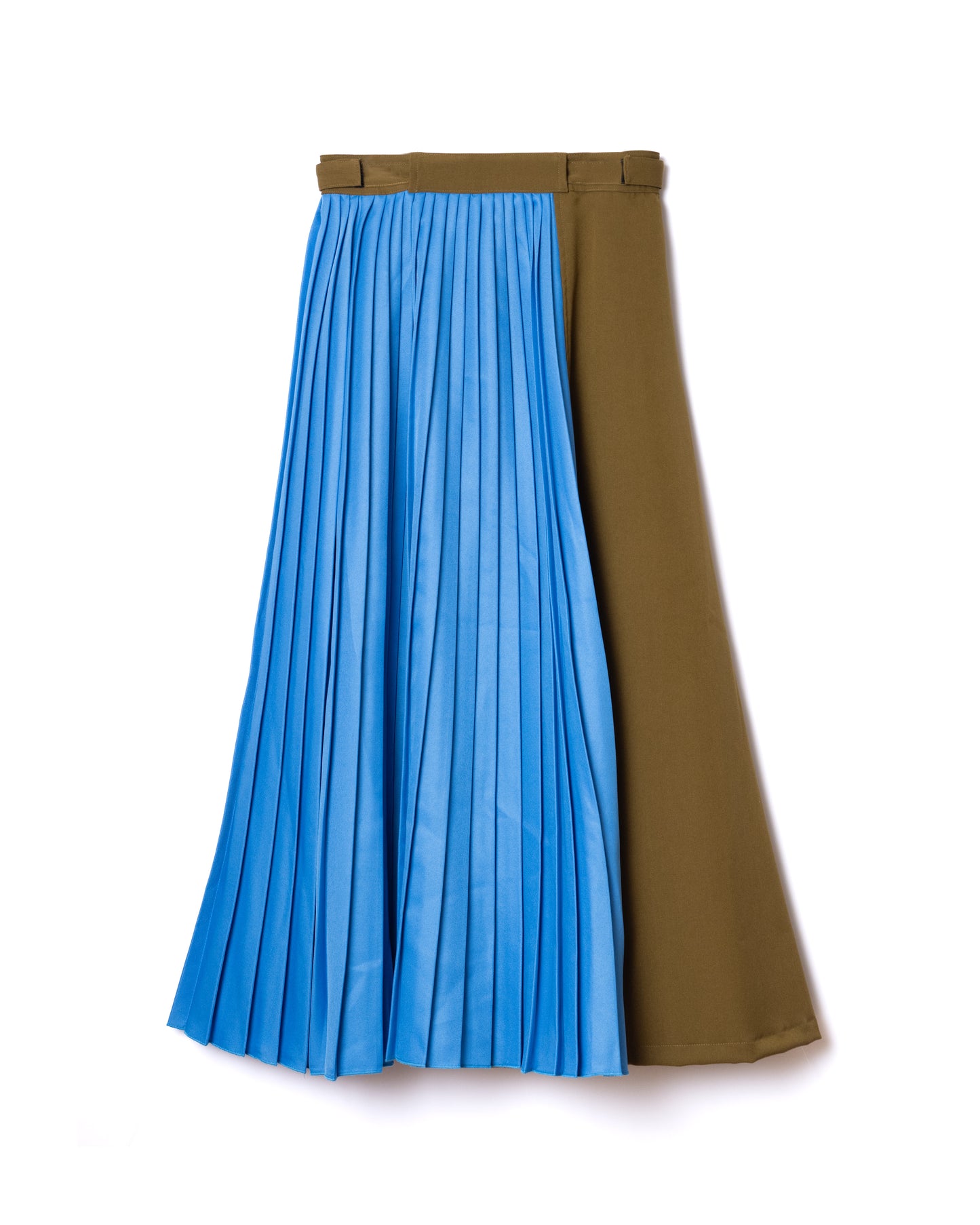 NON TOKYO / ADUSTER PLEATS LONG SKIRT (MUSTARD×L.BLUE) &lt;NON TOKYO&gt; Adjuster pleats long skirt (mustard×light blue)