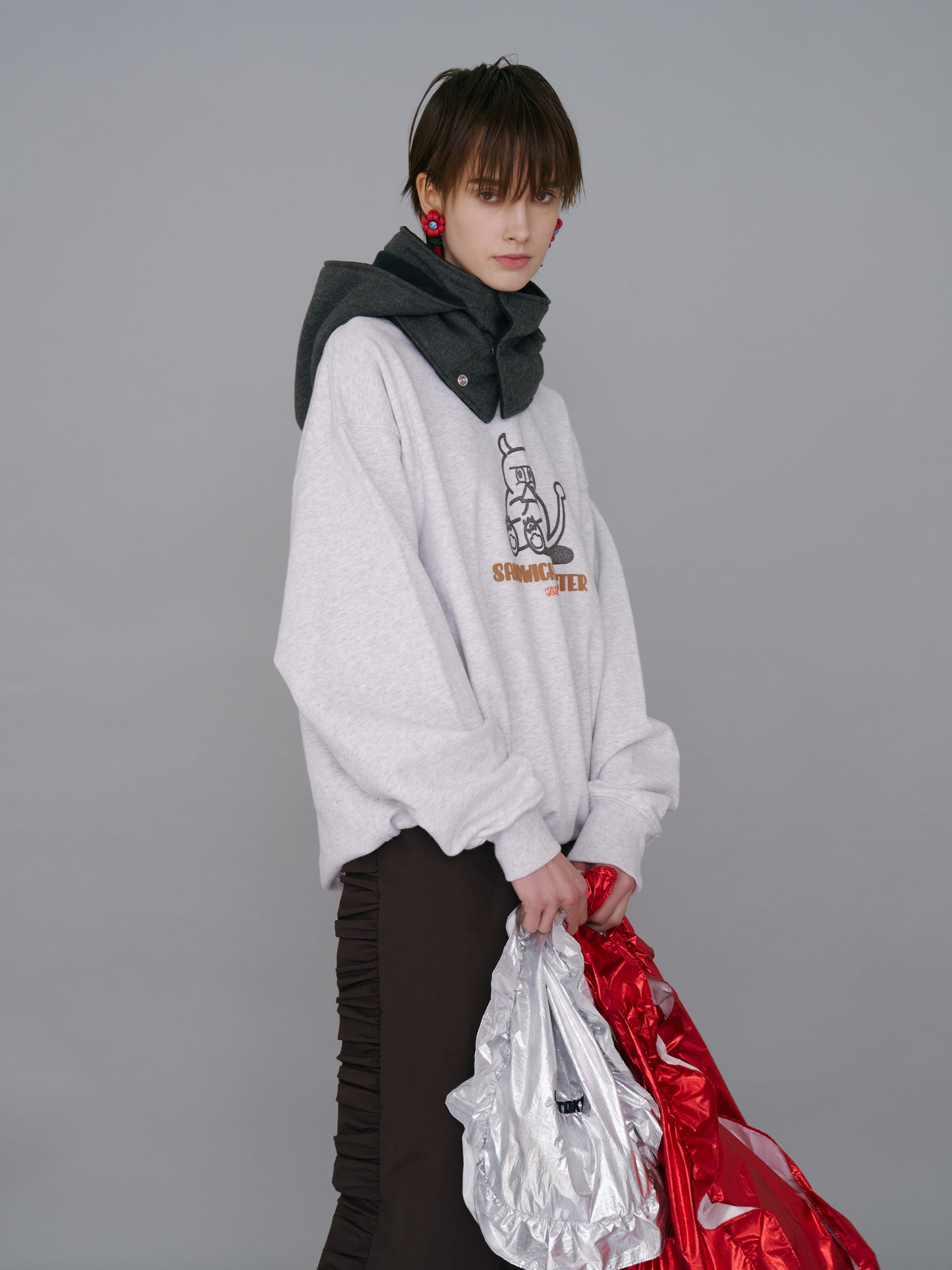 NON TOKYO / GRITTER PRINT PULLOVER SWEAT (GRAY)