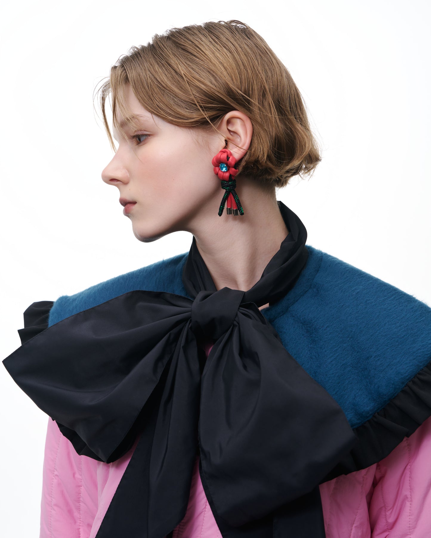 NON TOKYO / BIJOU FLOWER BLADE BIG EARRING (RED×BLACK) / &lt;NON TOKYO&gt; Bijou Flower Blade Big Earrings (Red×Black)