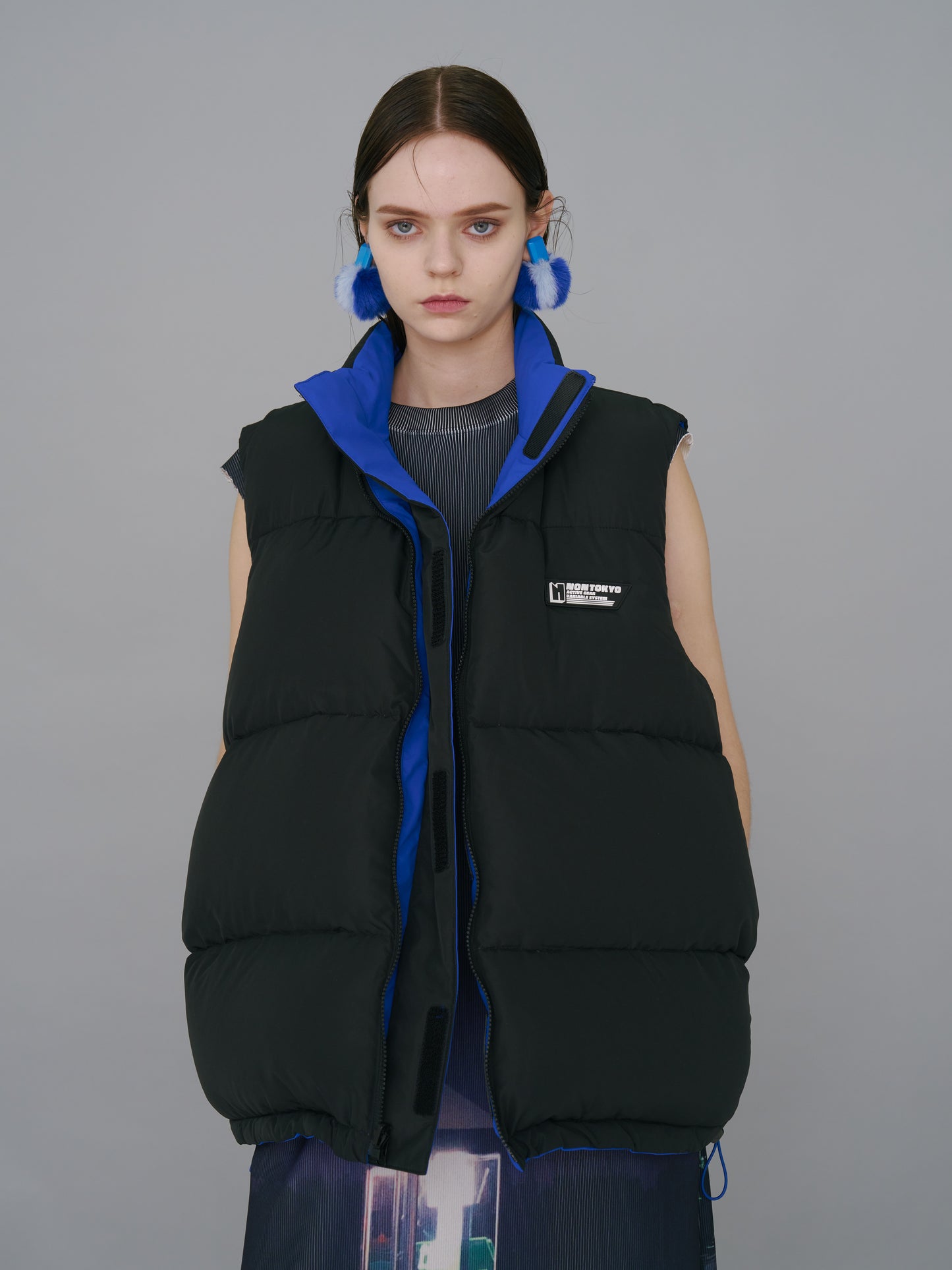 NON TOKYOxUNIVERSAL OVERALL / REVERSIBLE DOWN VEST (BLUE×BLACK)