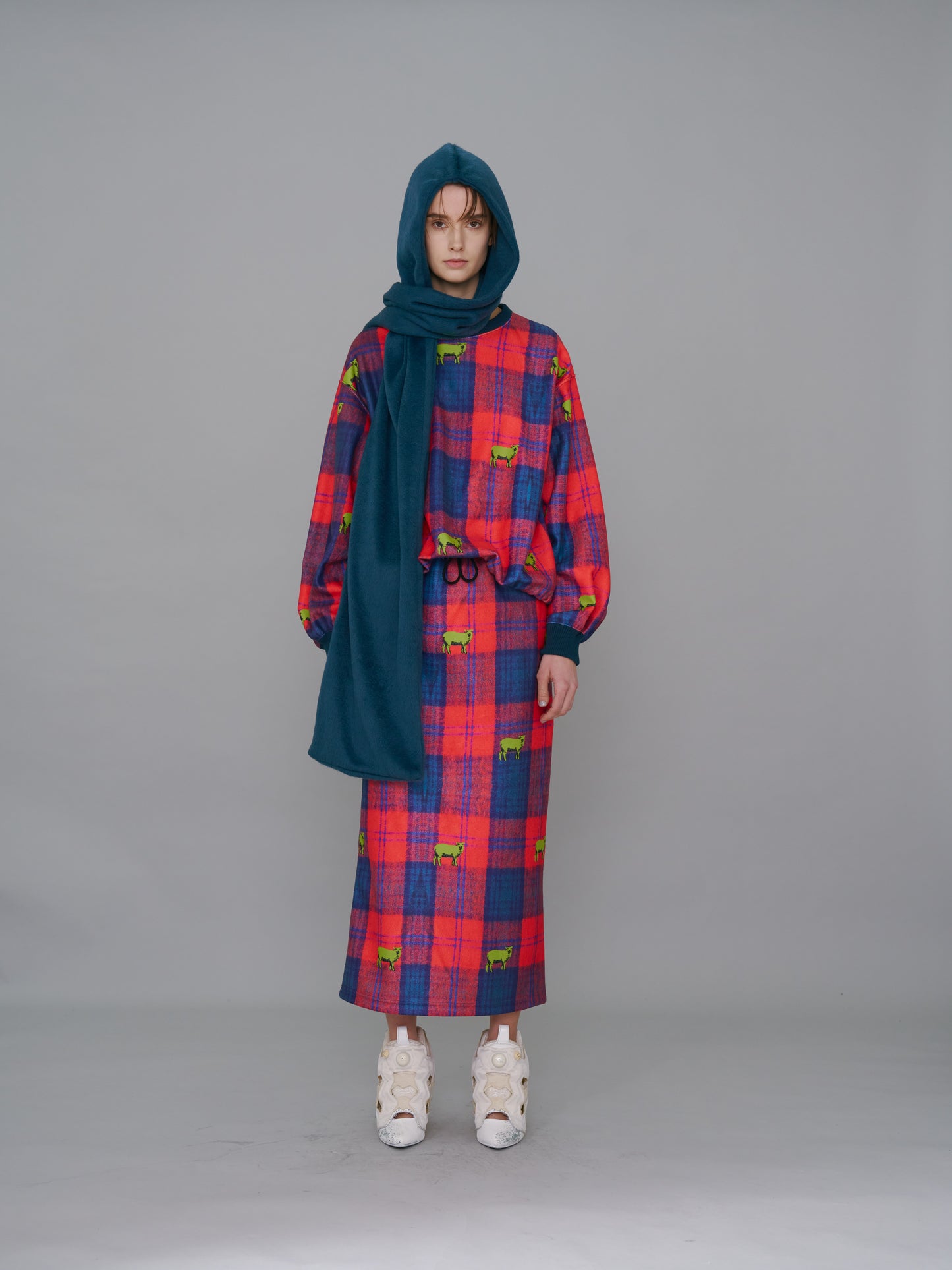 NON TOKYO / PRINT FLEECE LONG SKIRT (CHECK)