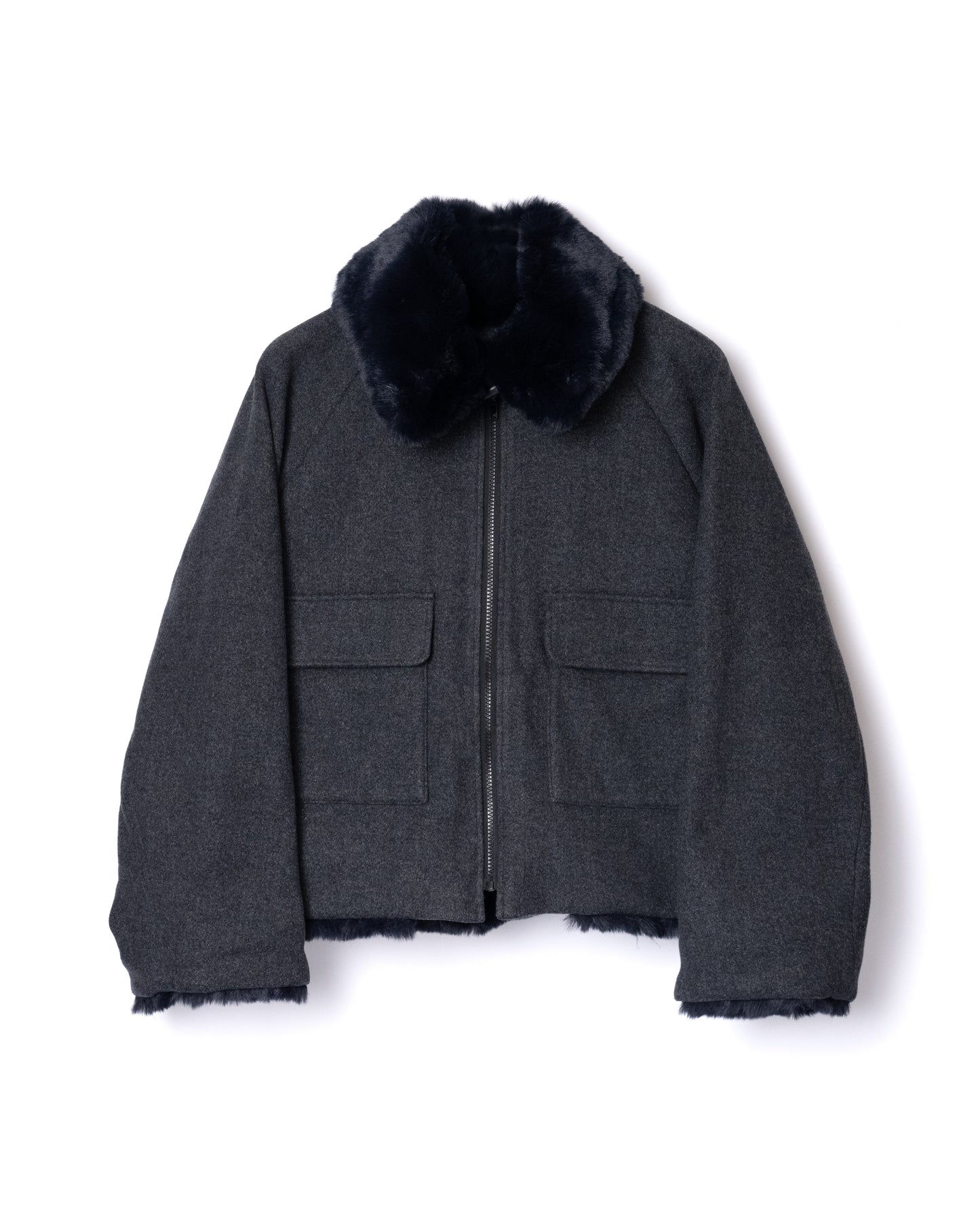 NON TOKYO / AVIATOR FUR JACKET (GRAY×YELLOW) &lt;NON TOKYO&gt; Aviator fur jacket (gray×yellow)