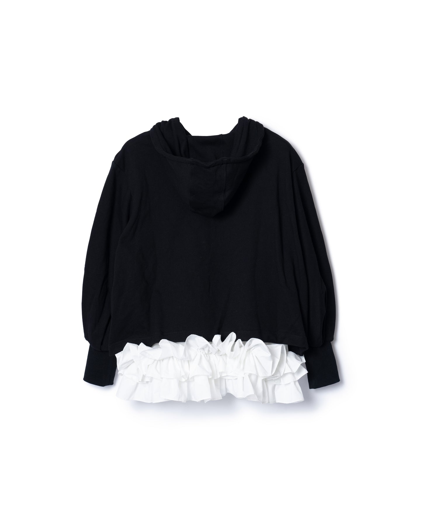 PRE ORDER / FRILL HEM SWEAT HOODIE (BLACK x WHITE)