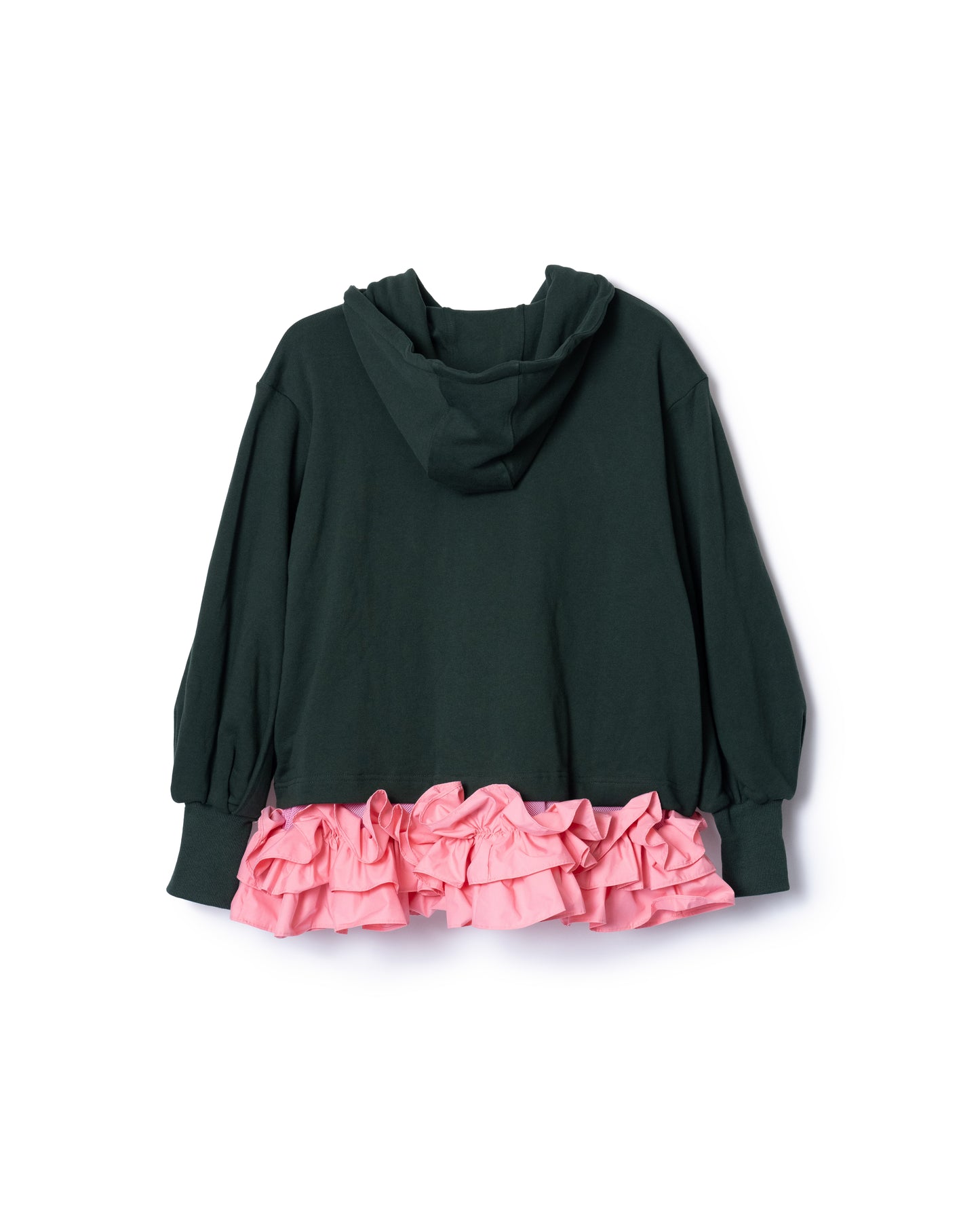 PRE ORDER / FRILL HEM SWEAT HOODIE (GREEN x PINK)