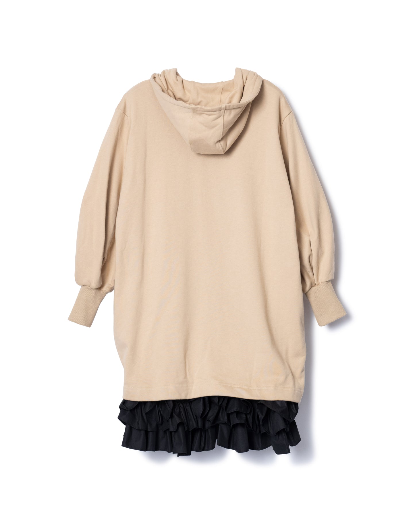 PRE ORDER / FRILL HEM SWEAT ONE-PIECE (BEIGE x BLACK)