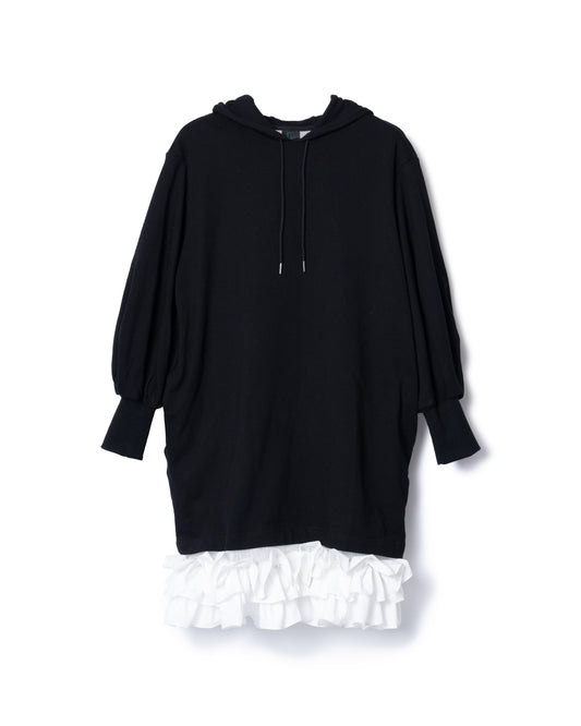 PRE ORDER / FRILL HEM SWEAT ONE-PIECE (BLACK x WHITE)