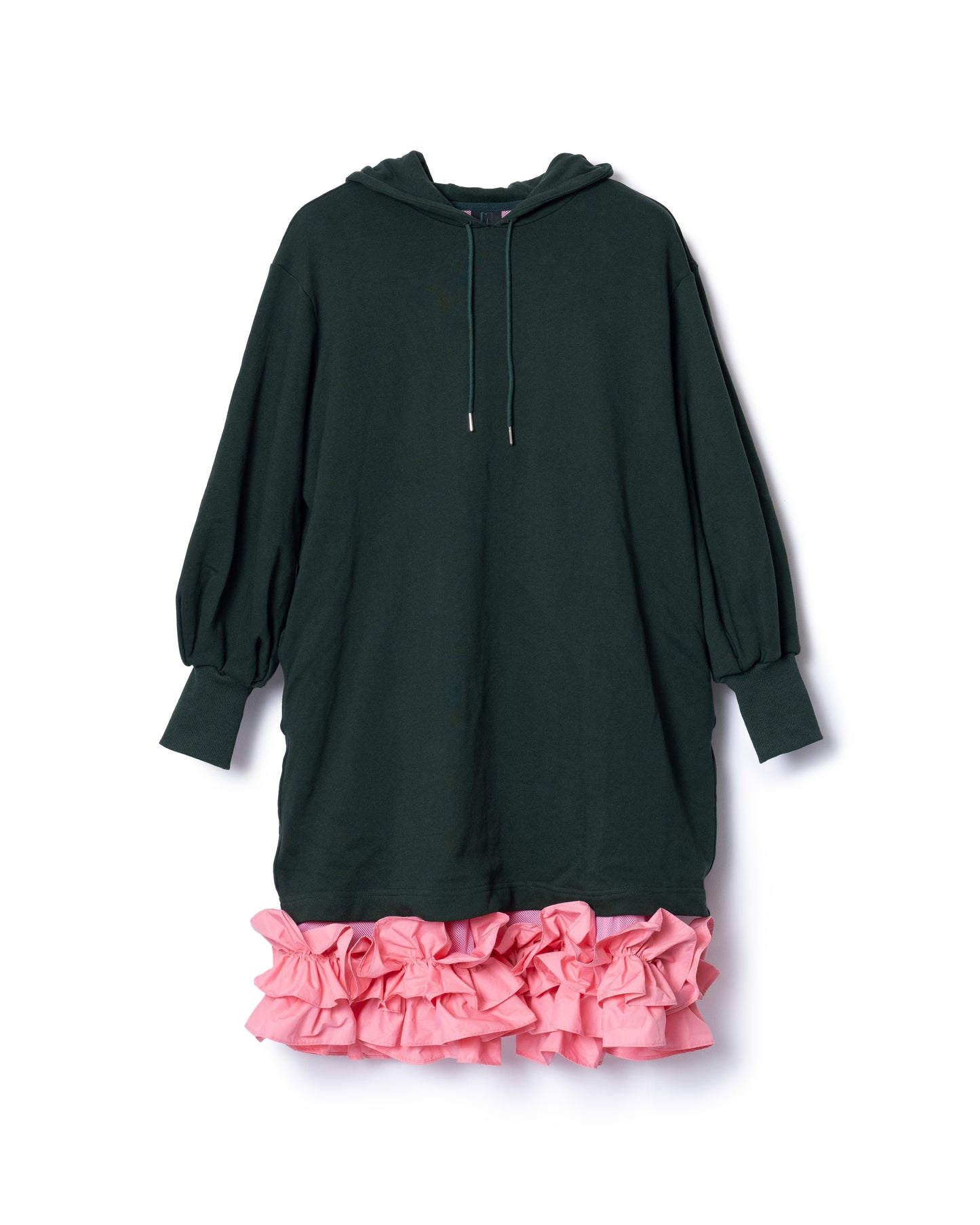 PRE ORDER / FRILL HEM SWEAT ONE-PIECE (GREEN x PINK)