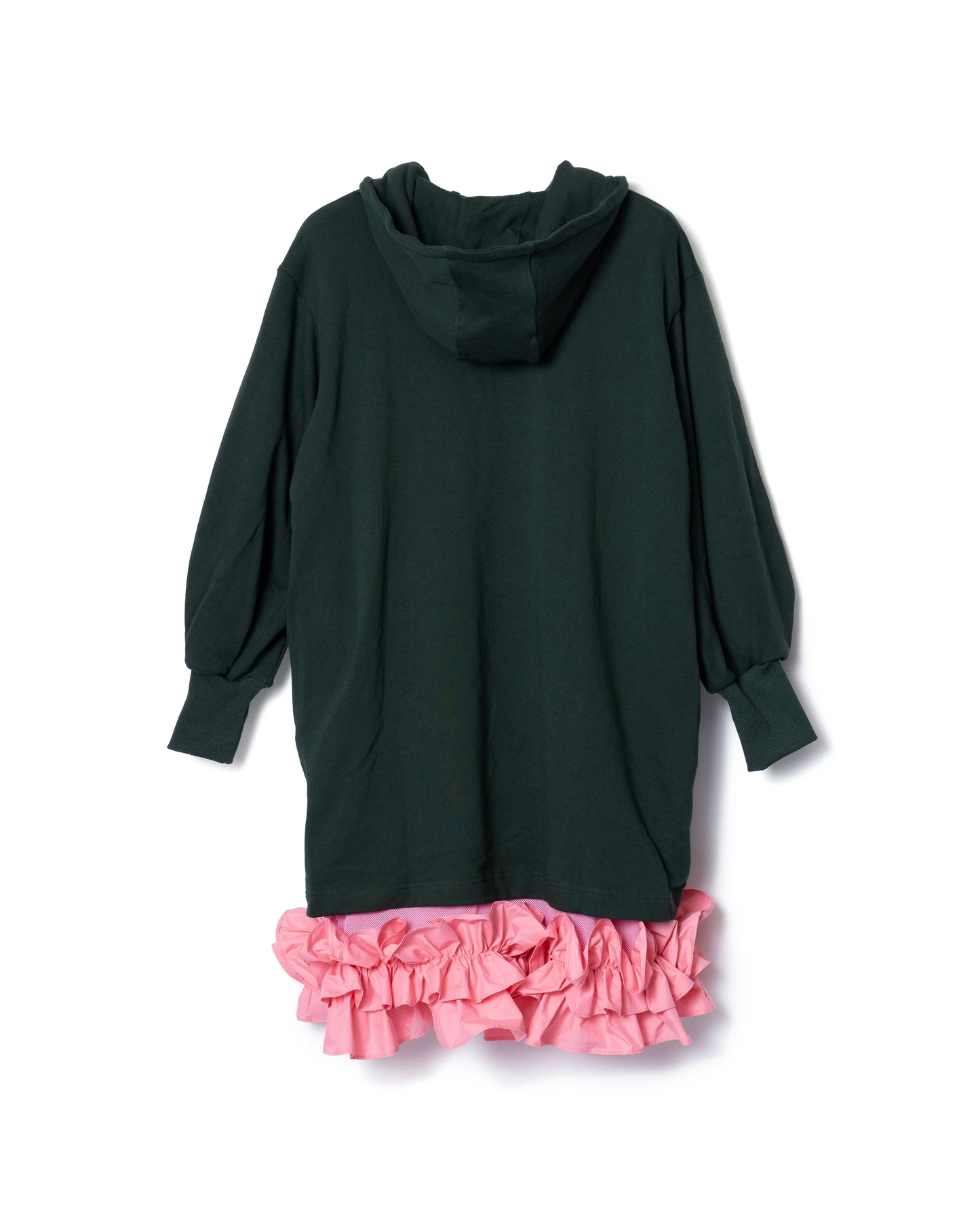 PRE ORDER / FRILL HEM SWEAT ONE-PIECE (GREEN x PINK)