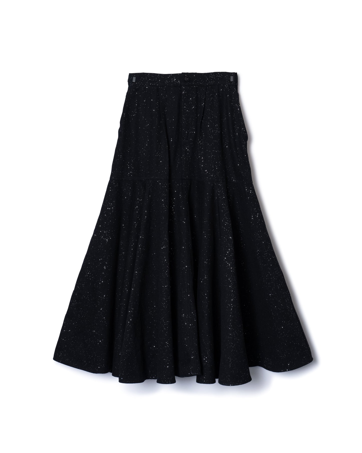 LAME DENIM FLARE SKIRT (BLACK)