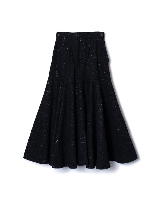 PRE ORDER / LAME DENIM FLARE SKIRT (BLACK)