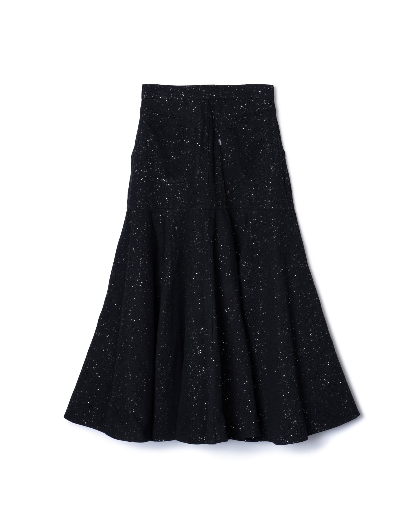 PRE ORDER / LAME DENIM FLARE SKIRT (BLACK)