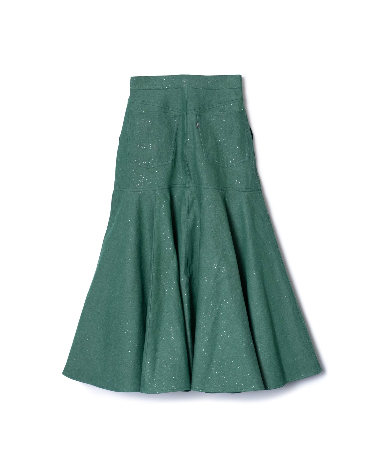 LAME DENIM FLARE SKIRT (GREEN)