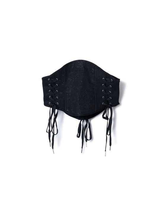 LAME DENIM LACE-UP CORSET (BLACK)