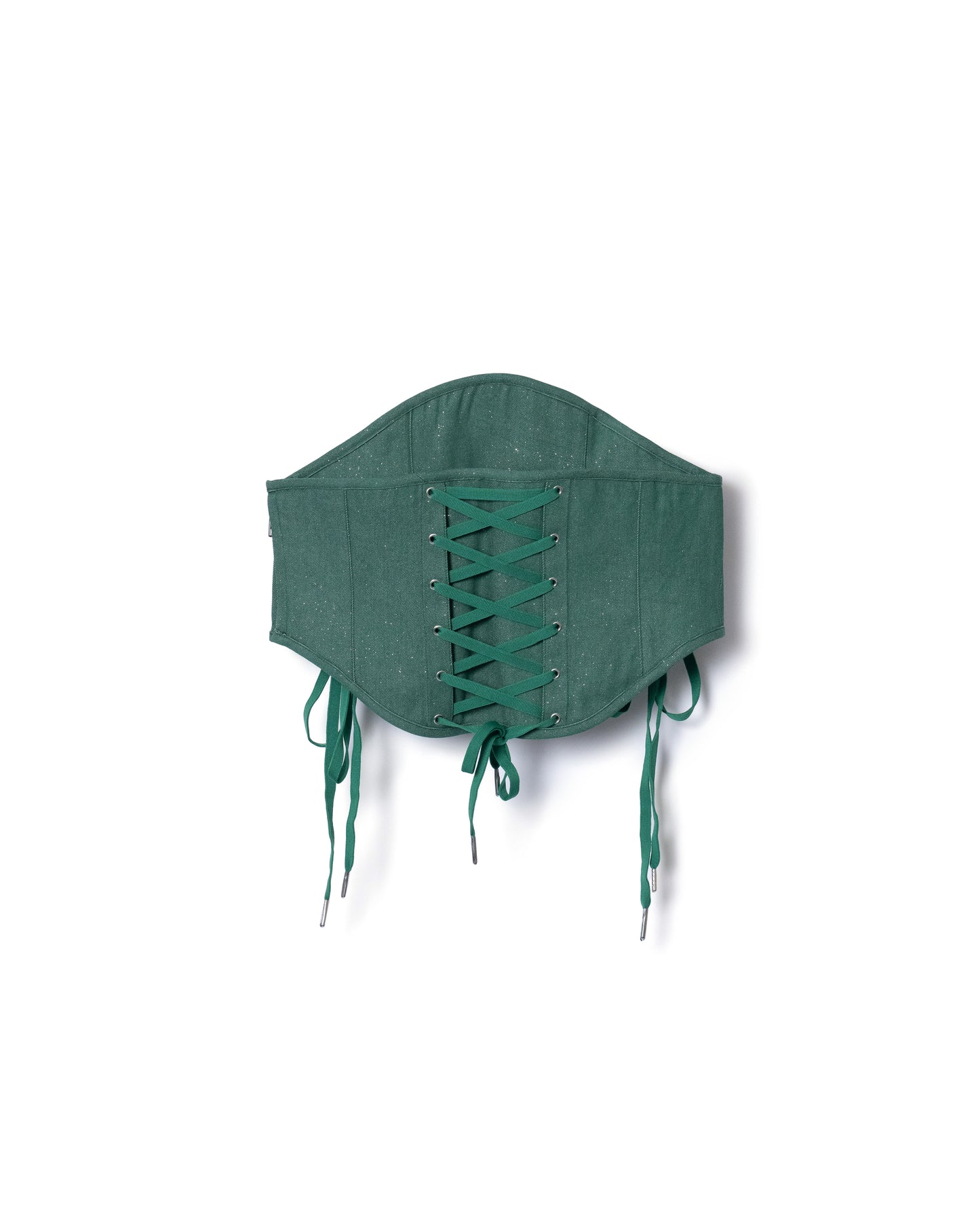 LAME DENIM LACE-UP CORSET (GREEN)