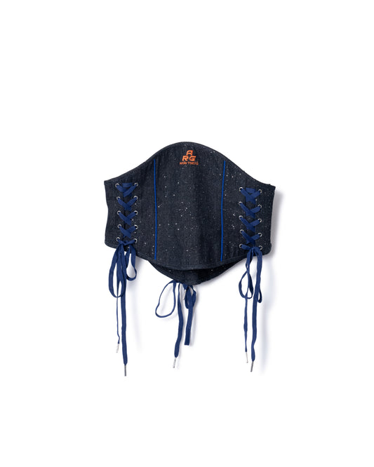 PRE ORDER / LAME DENIM LACE-UP CORSET (INDIGO)