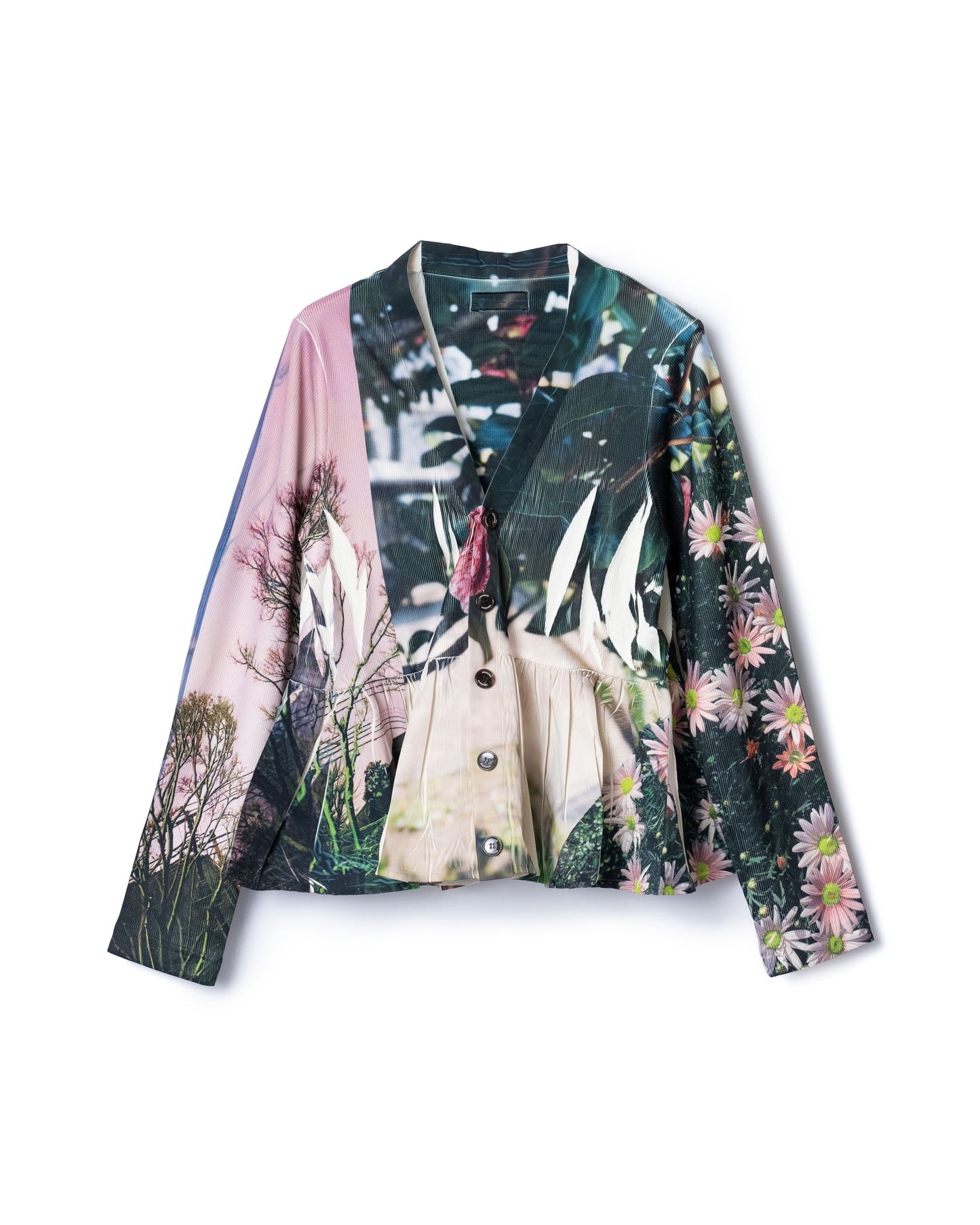 PRE ORDER / DIRECT PRINT RIB GATHER CARDIGAN  (MULTI)