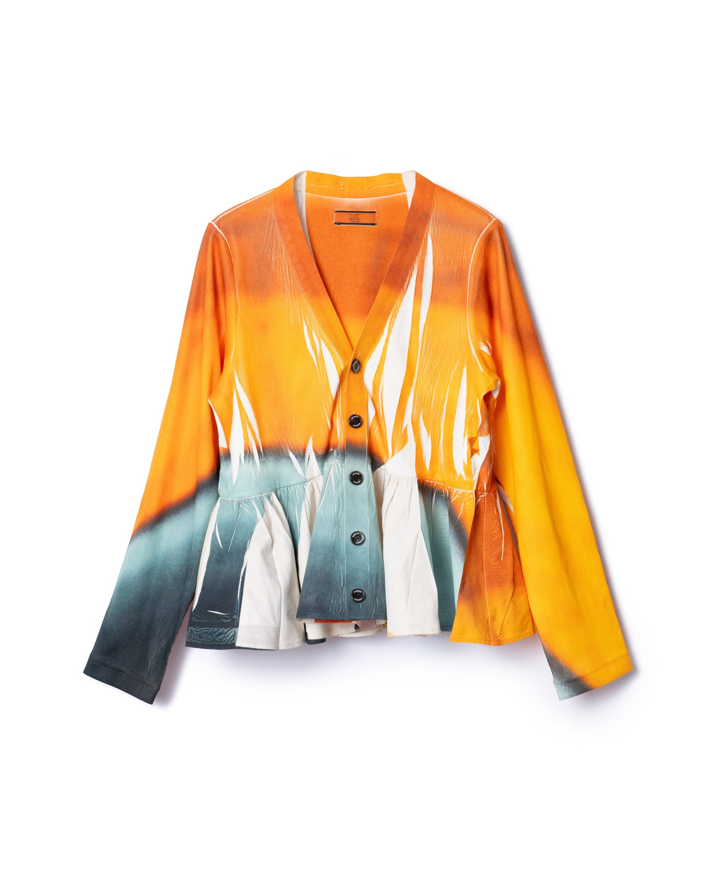 PRE ORDER / DIRECT PRINT RIB GATHER CARDIGAN (ORANGE)