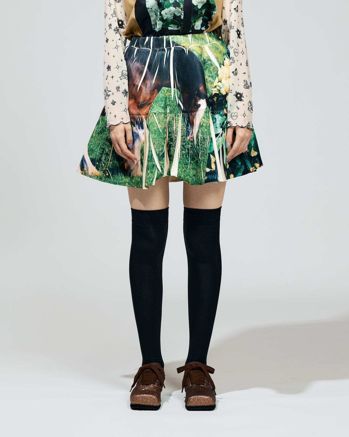 PRE ORDER / DIRECT PRINT RIB GATHER MINI SKIRT (COLLAGE)