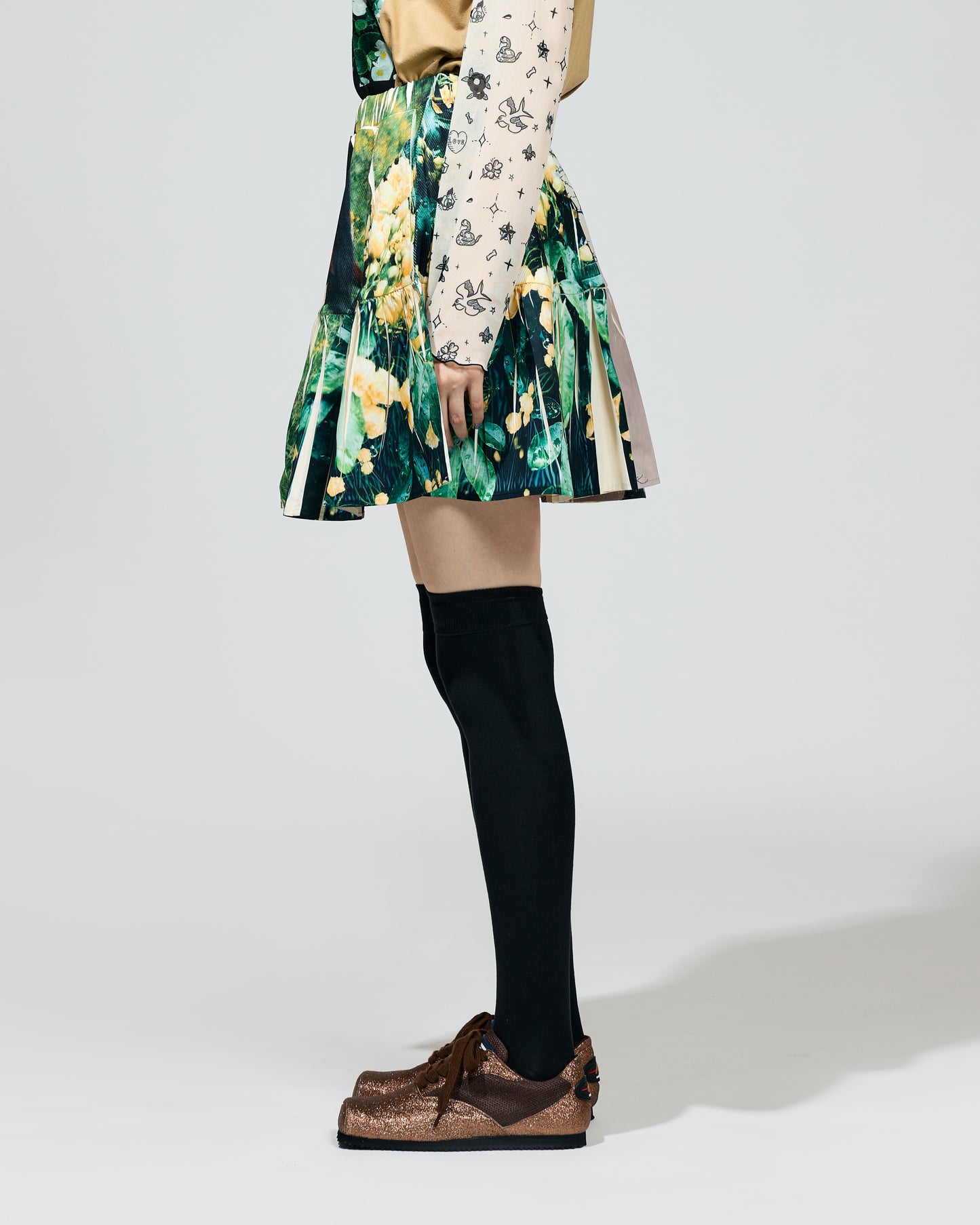 PRE ORDER / DIRECT PRINT RIB GATHER MINI SKIRT (COLLAGE)