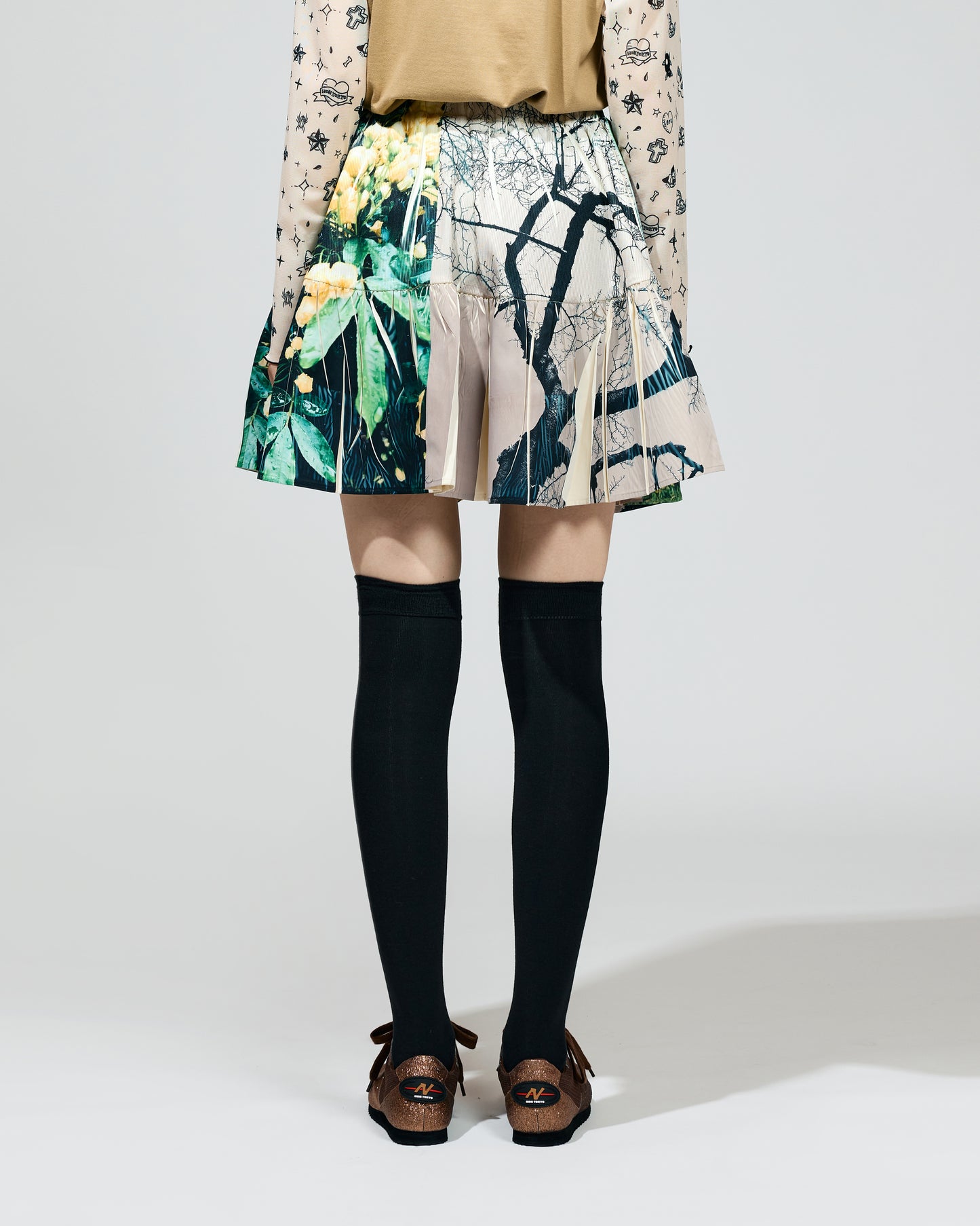 PRE ORDER / DIRECT PRINT RIB GATHER MINI SKIRT (COLLAGE)