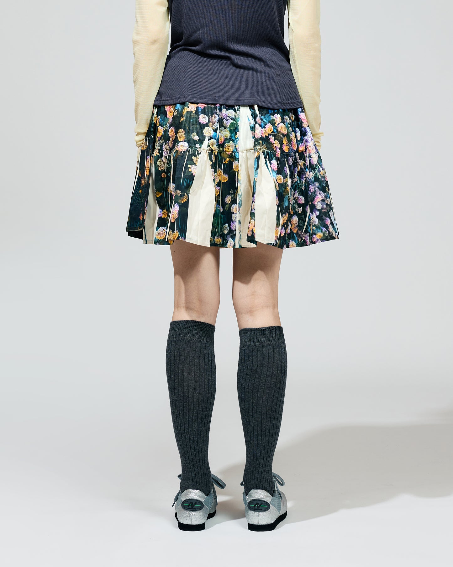 PRE ORDER / DIRECT PRINT RIB GATHER MINI SKIRT (FLOWER)