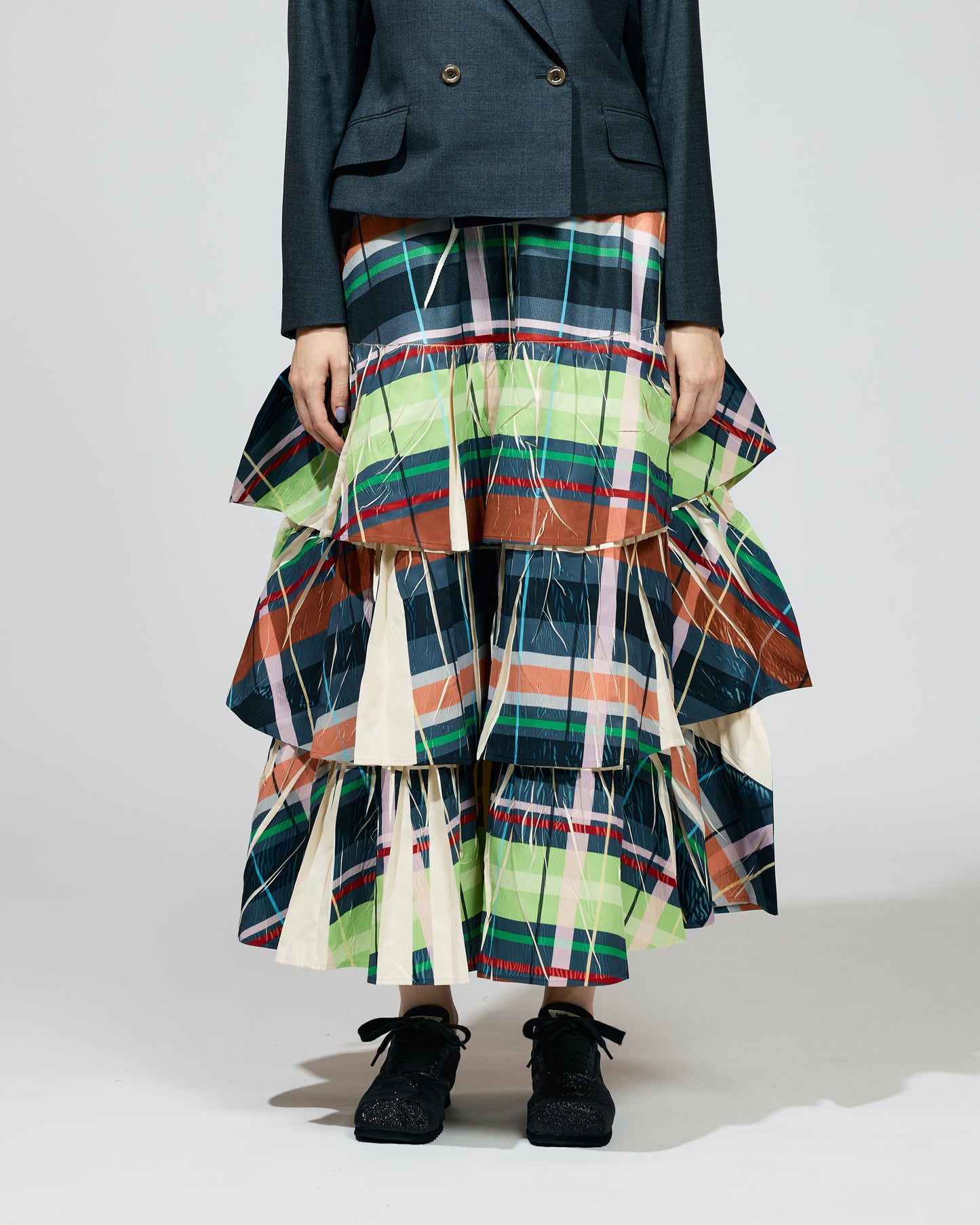 PRE ORDER / DIRECT PRINT RIB GATHER LONG SKIRT (CHECK)