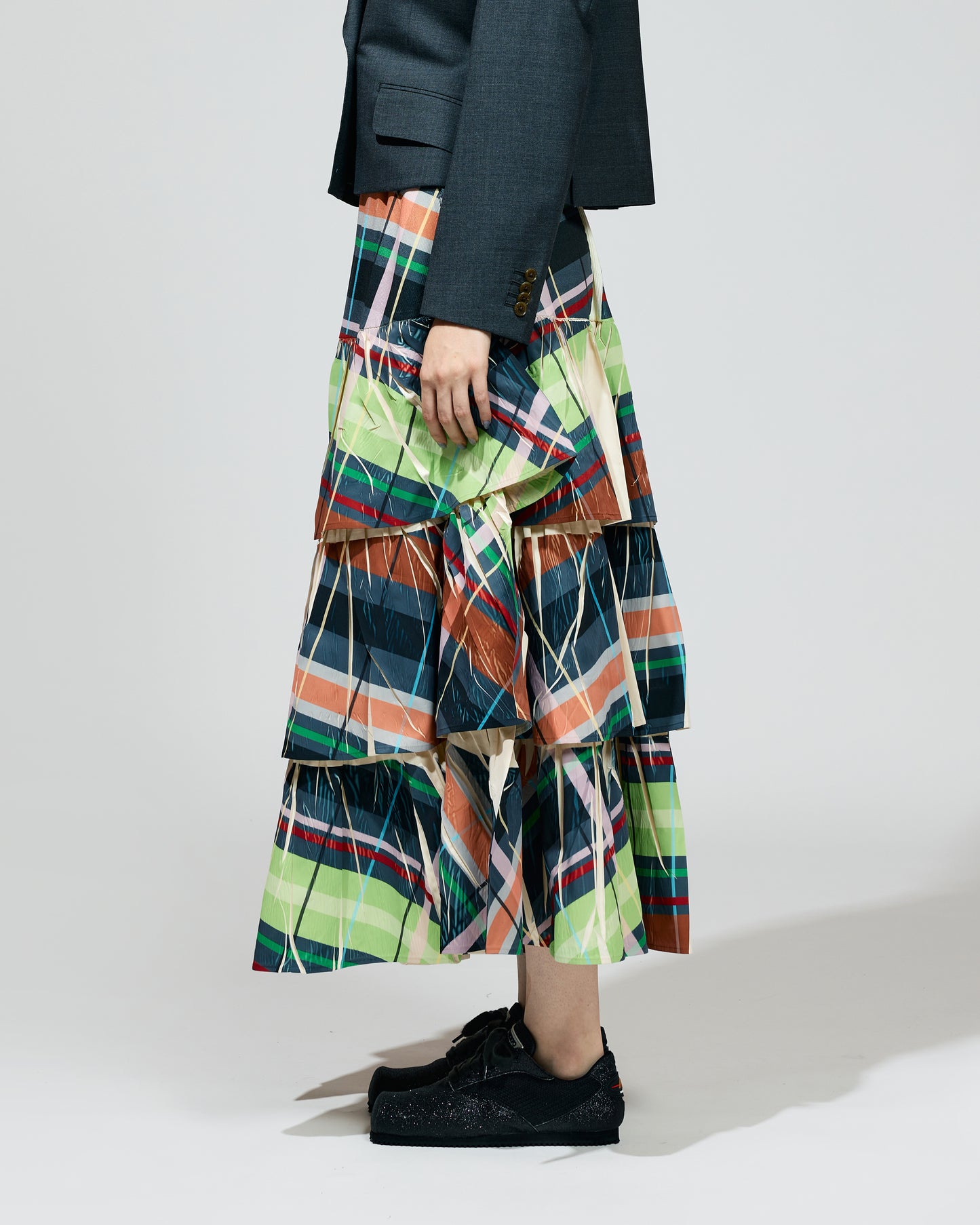 PRE ORDER / DIRECT PRINT RIB GATHER LONG SKIRT (CHECK)