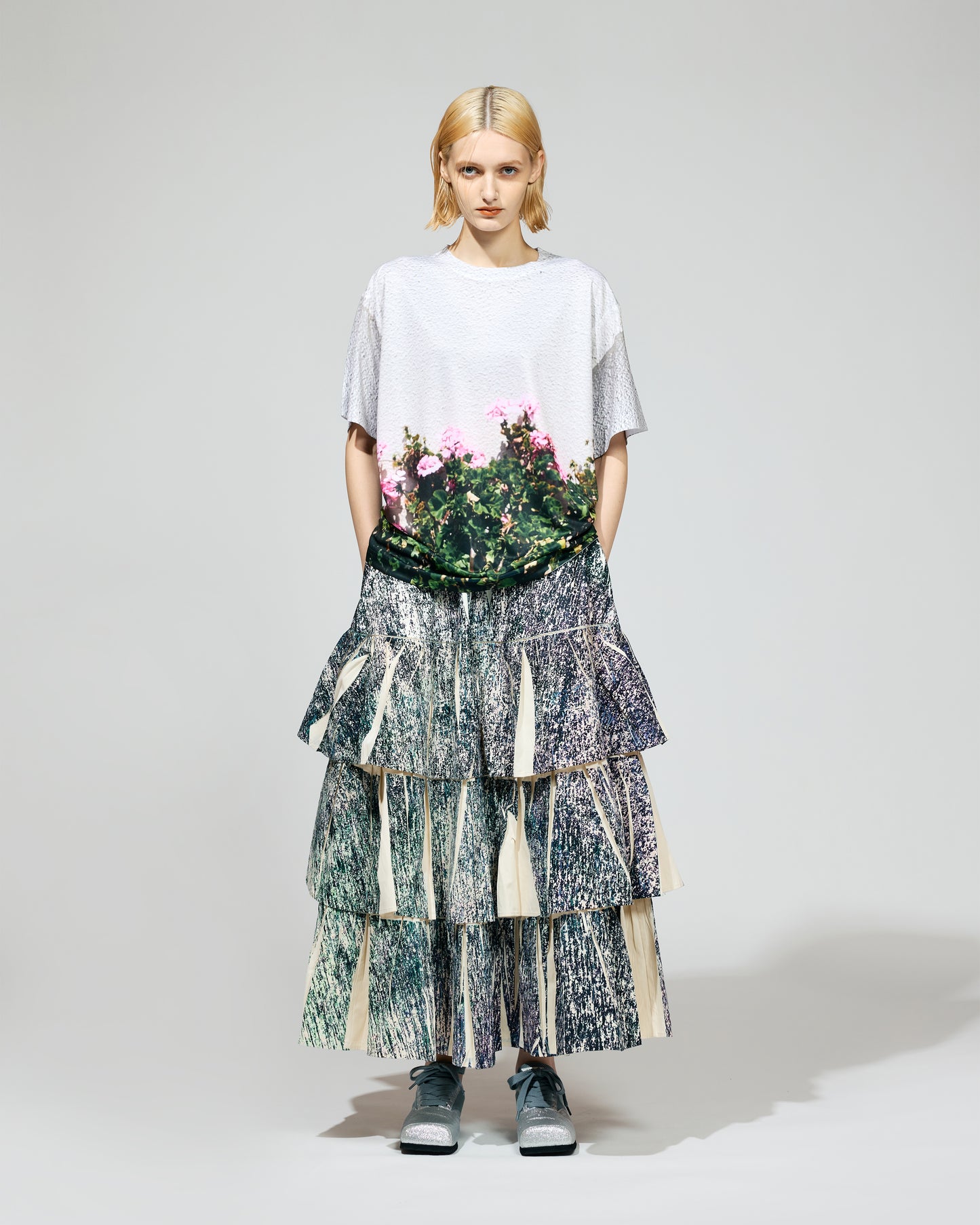 PRE ORDER / DIRECT PRINT RIB GATHER LONG SKIRT (NOISE)