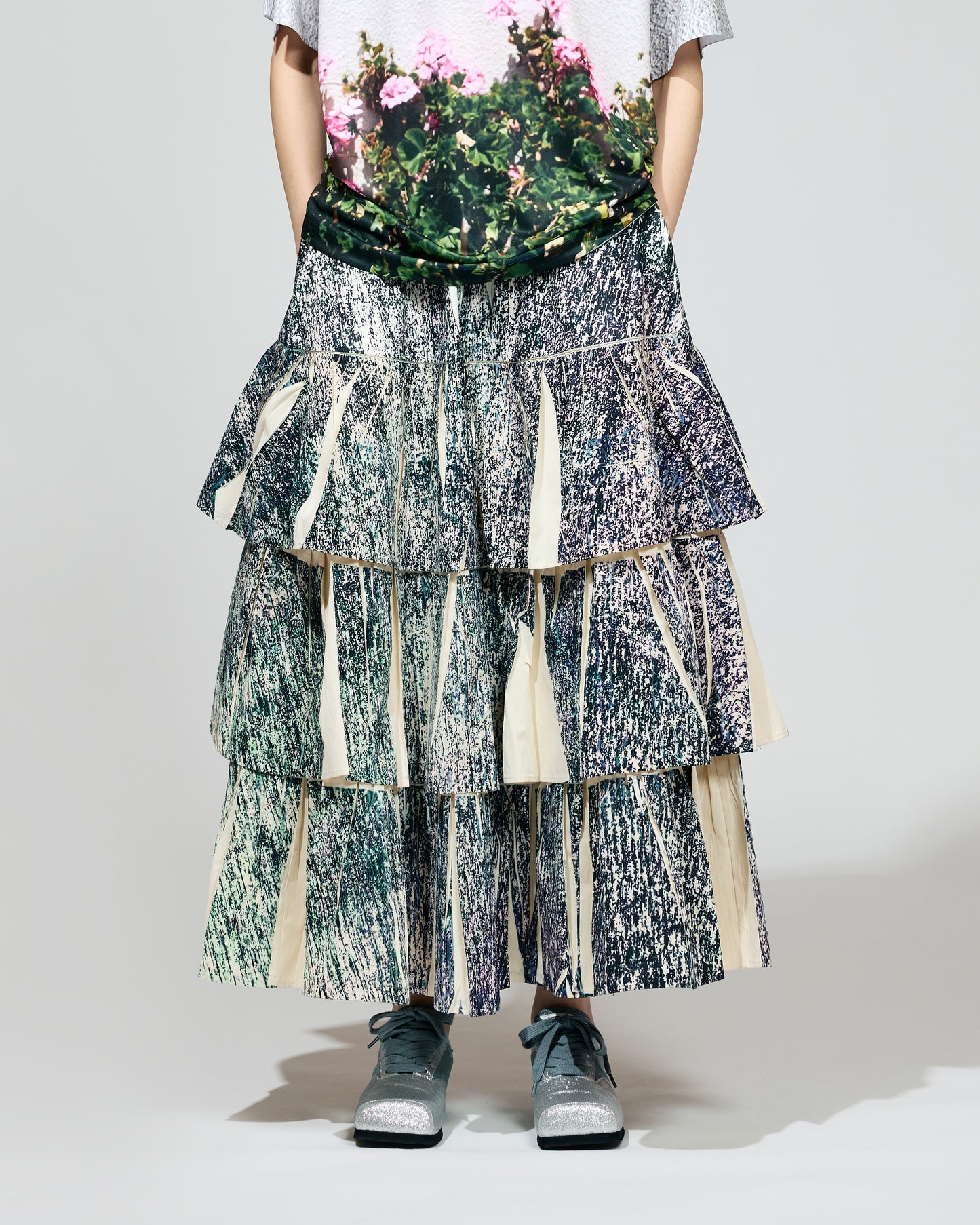 PRE ORDER / DIRECT PRINT RIB GATHER LONG SKIRT (NOISE)