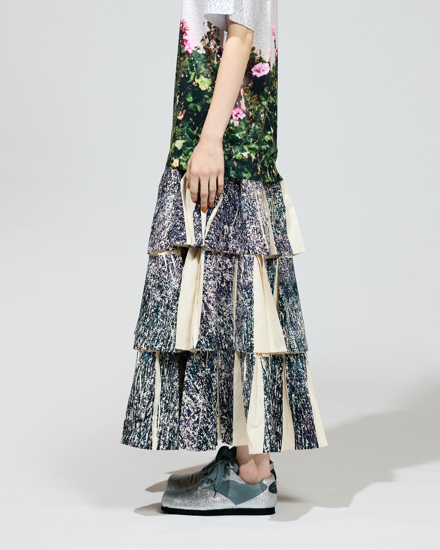 PRE ORDER / DIRECT PRINT RIB GATHER LONG SKIRT (NOISE)