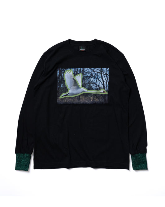 PRINT L/S T-SHIRT (BIRD/BLACK)