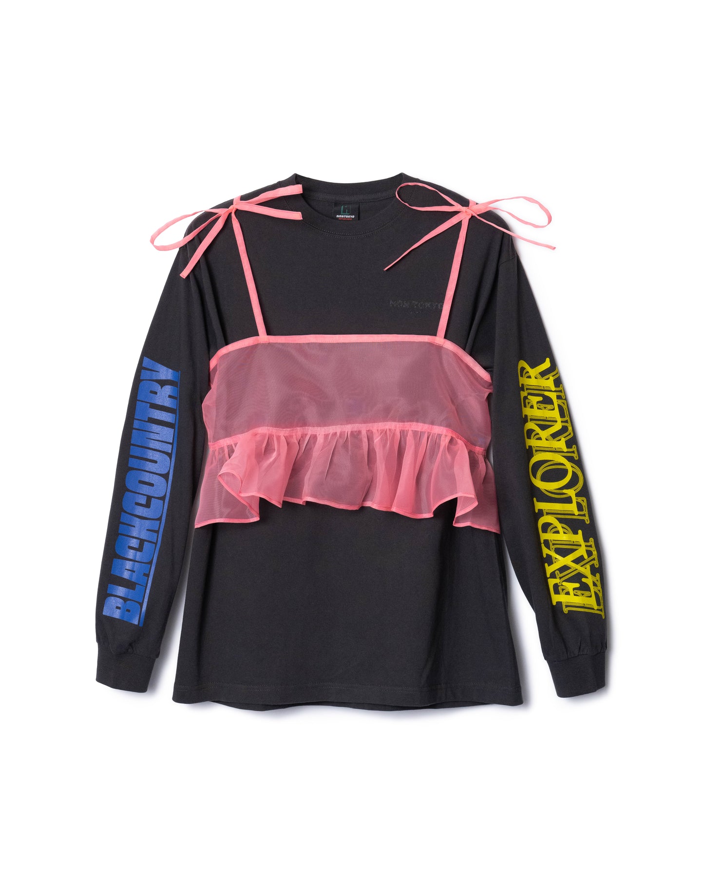 PRE ORDER / SHEER CAMISOLE L/S T-SHIRTS (GRAY x PINK)　