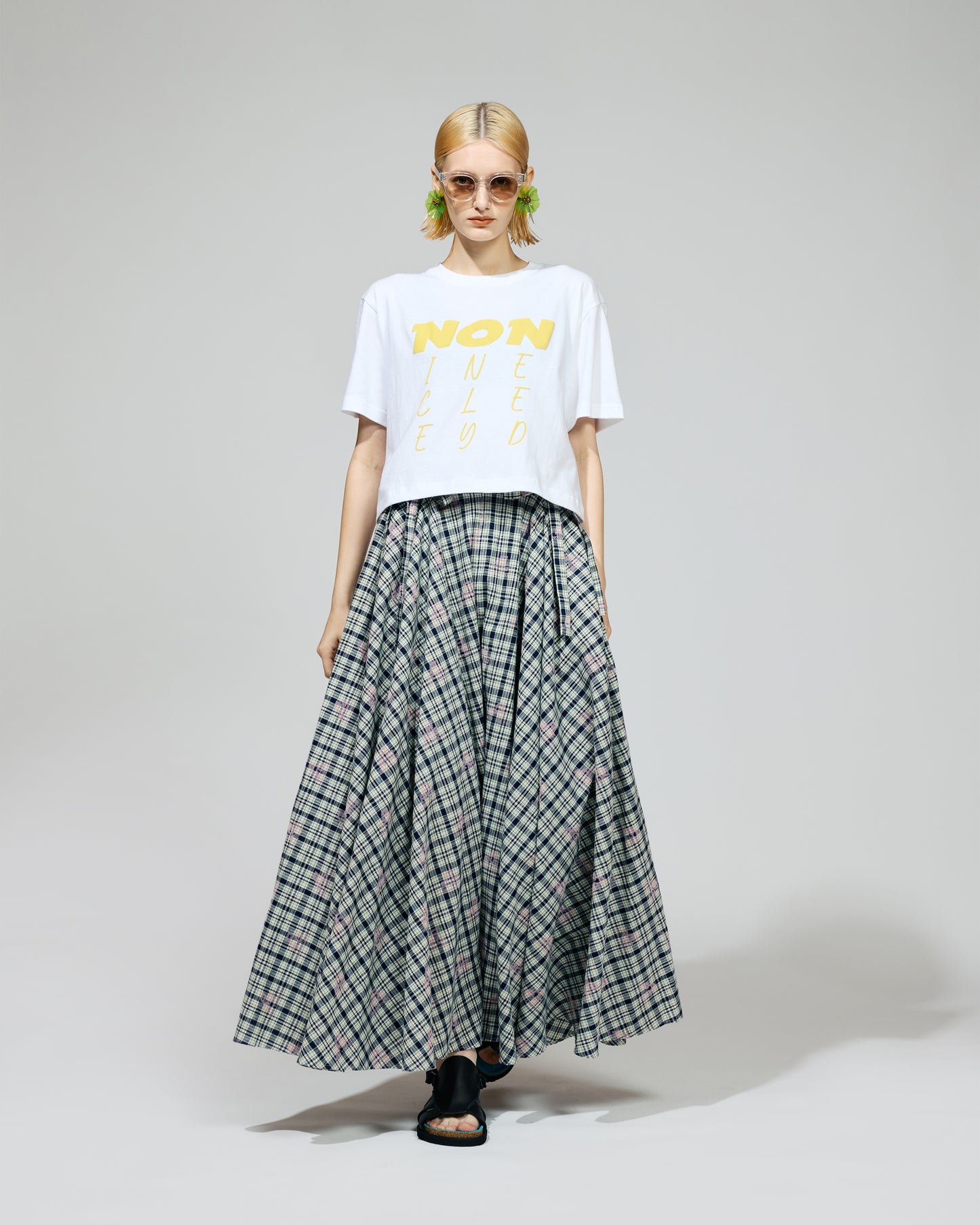 PRE ORDER / FLOCKED PRINT LONG SKIRT (CHECK)