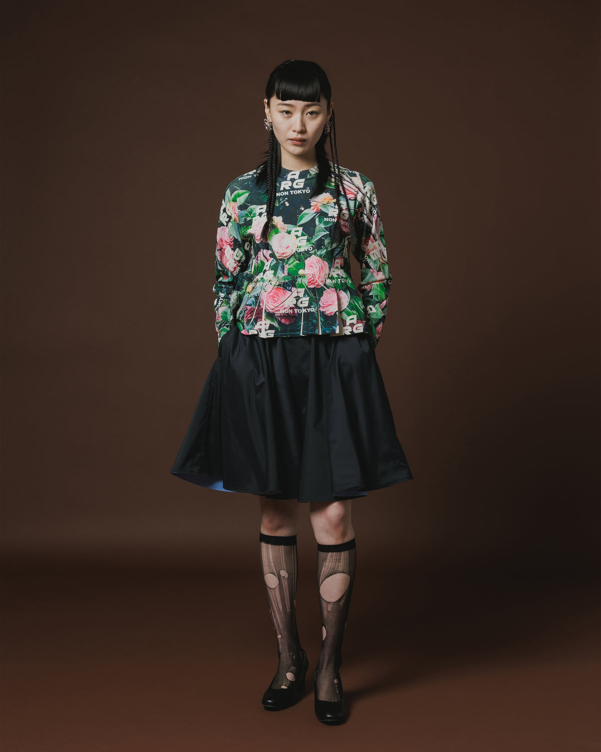 REVERSIBLE GATHER SKIRT (L.BLUE x BLACK )