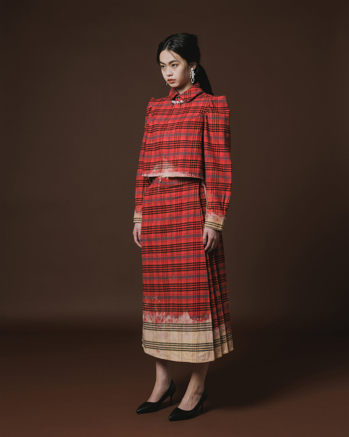 CHECK BLEACH SKIRT (RED)
